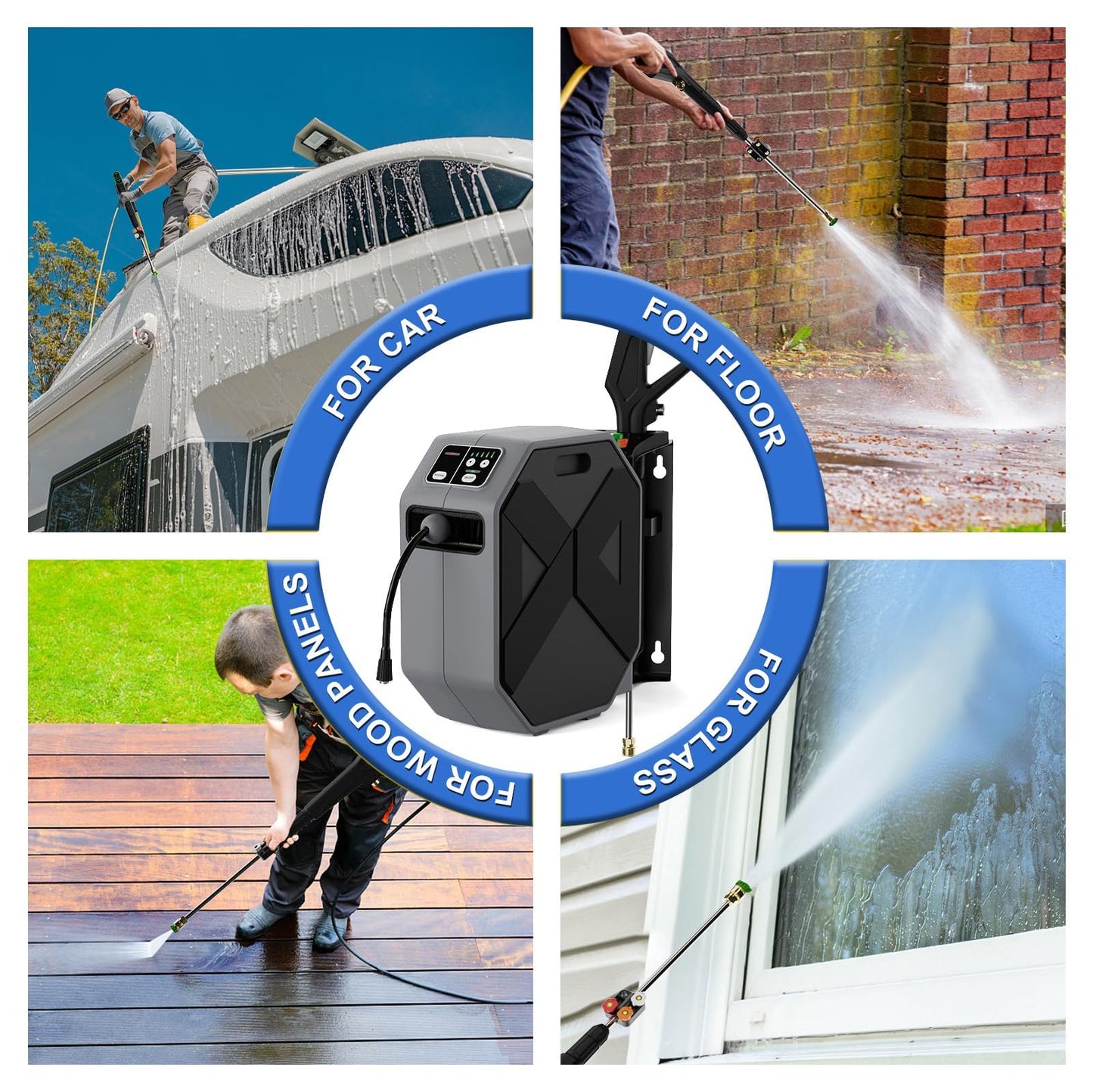 DECOKTOOL 5000PSI Wall Mounted PowerWasher with 4 Quick Connect Nozzles, Foam Cannon for Car, Lane, Patio Cleaning
