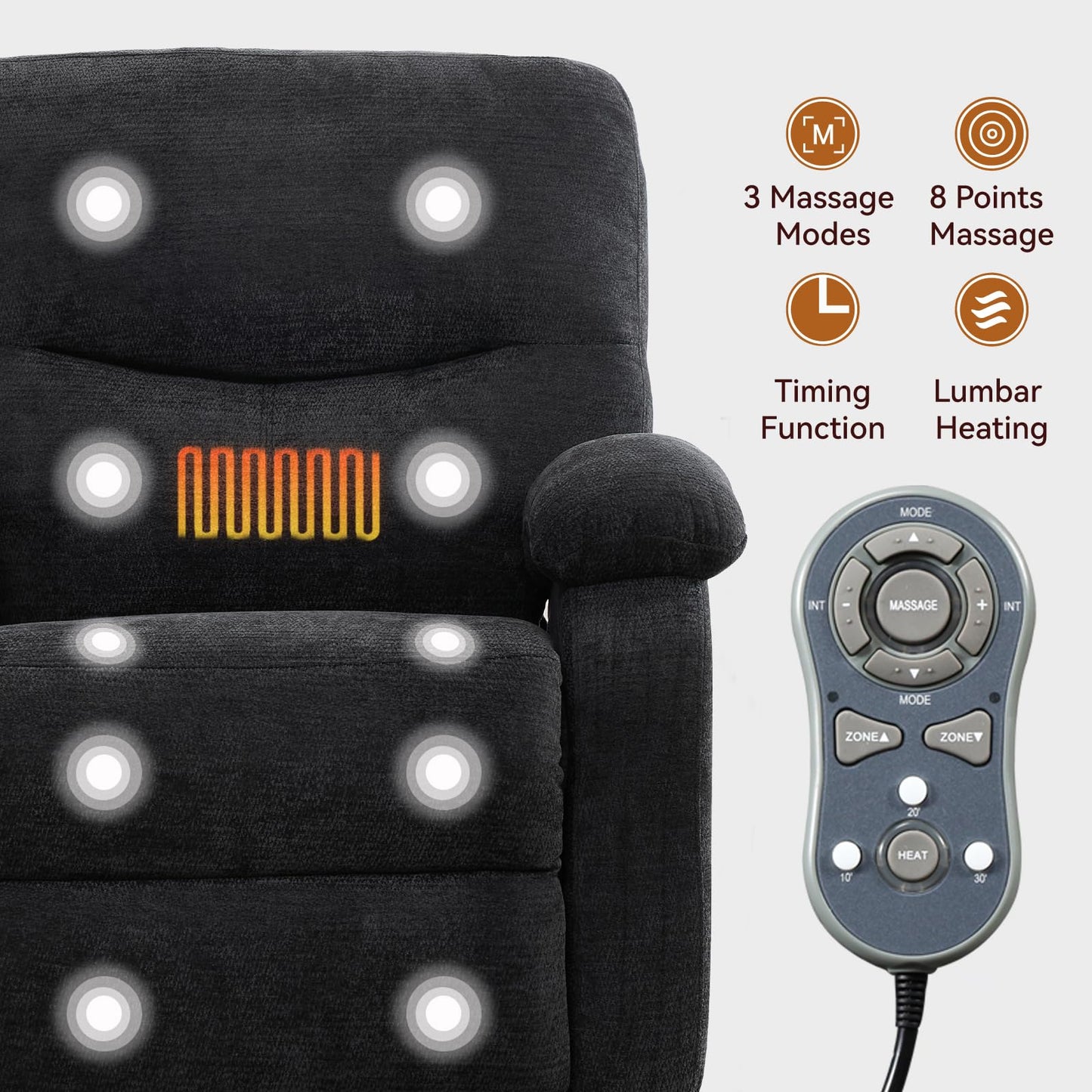 Eafurn 360° Swivel Rocker Recliner Chair for Elderly, Nursery Glider Recliner with Massage and Heating, Comfy Overstuffed Manual Lounge Armchair for Living Room