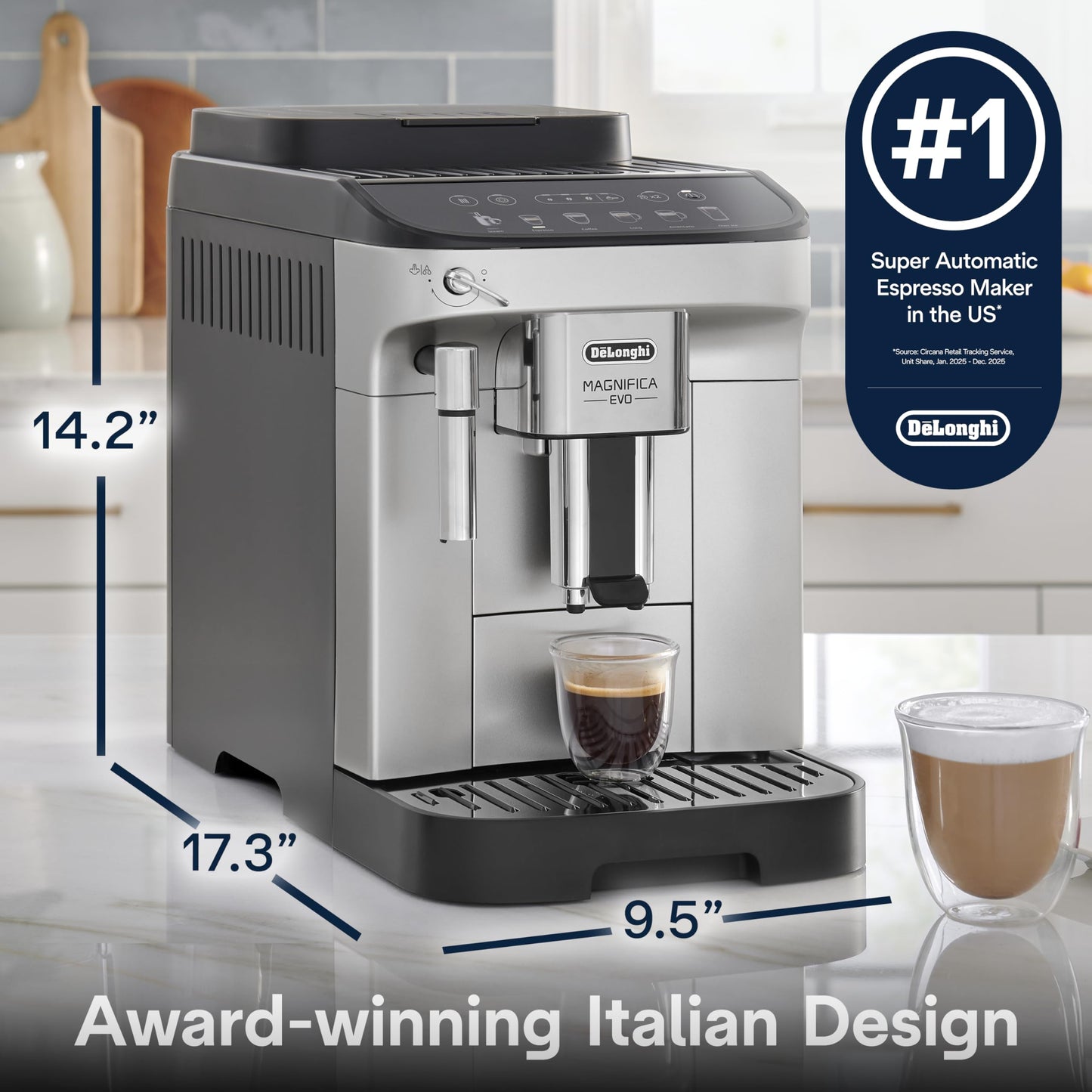 De'Longhi Magnifica Evo Automatic Espresso & Coffee Machine with Manual Milk Frother, Built-in Grinder & Auto-Clean Function - For Latte, Cappuccino, Americano, Iced Coffee, ECAM29043SB