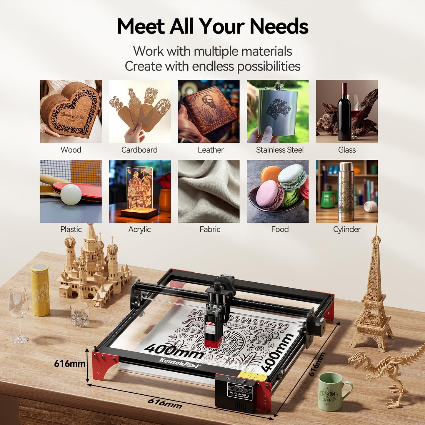 Laser Engraver, LE400PRO 50W Laser Engraving Machine for Beginners, 5.5W 400x400mm Large Working Area High Precision Laser Engraver and Cutter Machine for Wood Acrylic Leather (Class 1 Output 5500mW)