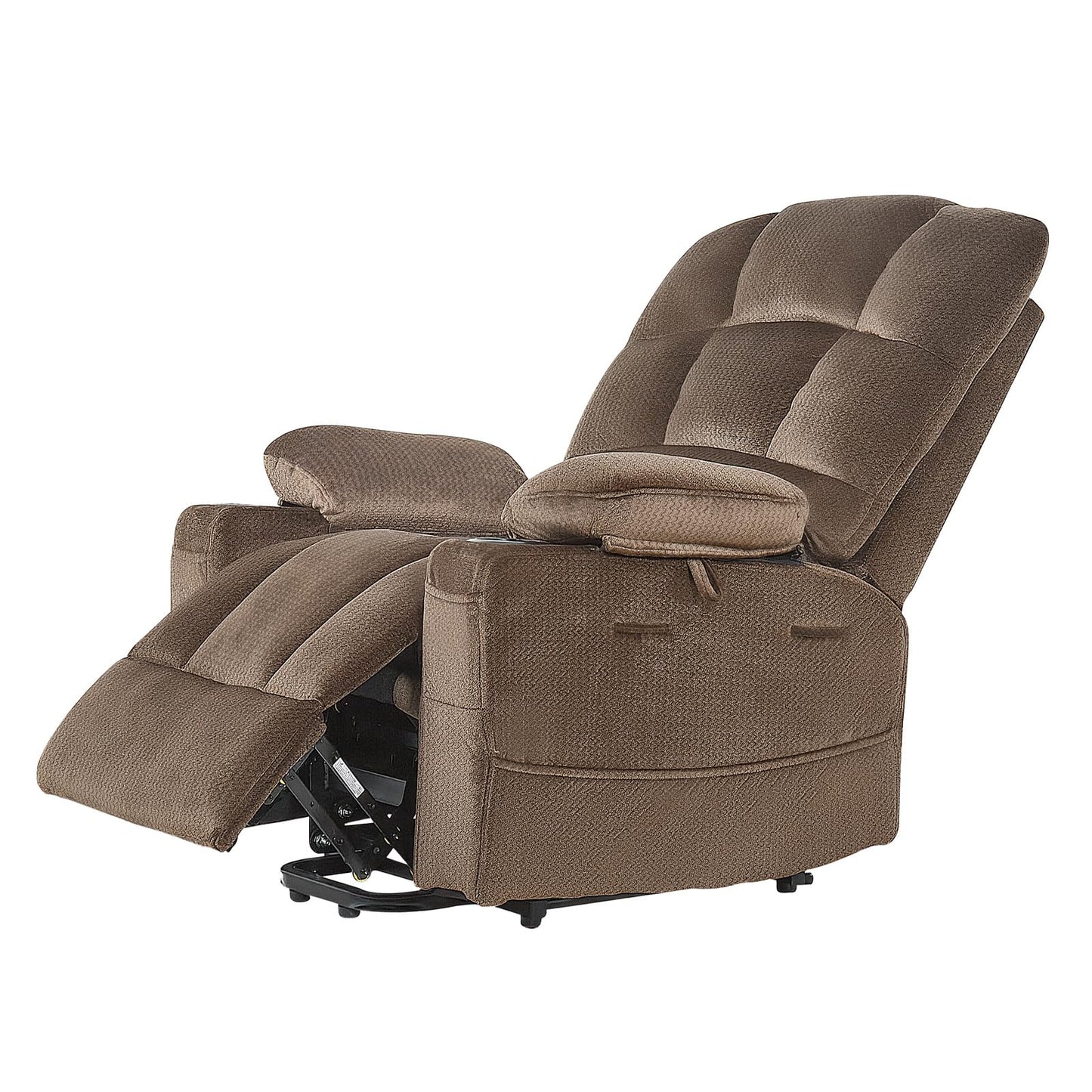 VEVOR Large Power Lift Recliner Chair, Dual Motor Lift Chair with Heat and Massage for Elderly, Position Adjustable with Side and Front Pockets, Cup Holders, Velvet Fabric, Brown