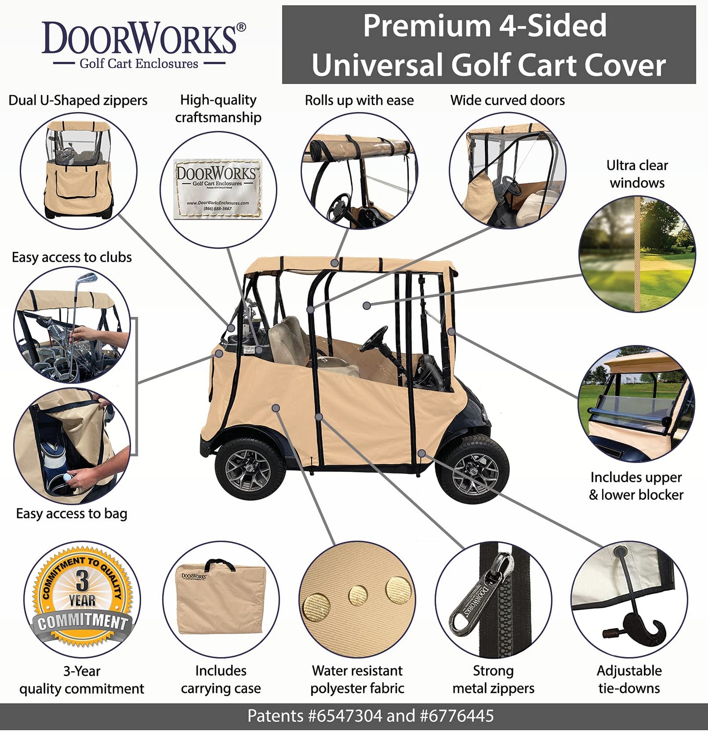 Tan -Premium Yamaha Drive and Drive 2 Golf Cart Cover with Travel Bag – DoorWorks Portable & Drivable 4-Sided - Tan Golf Cart Cover - Only fits The Yamaha Drive and Drive 2