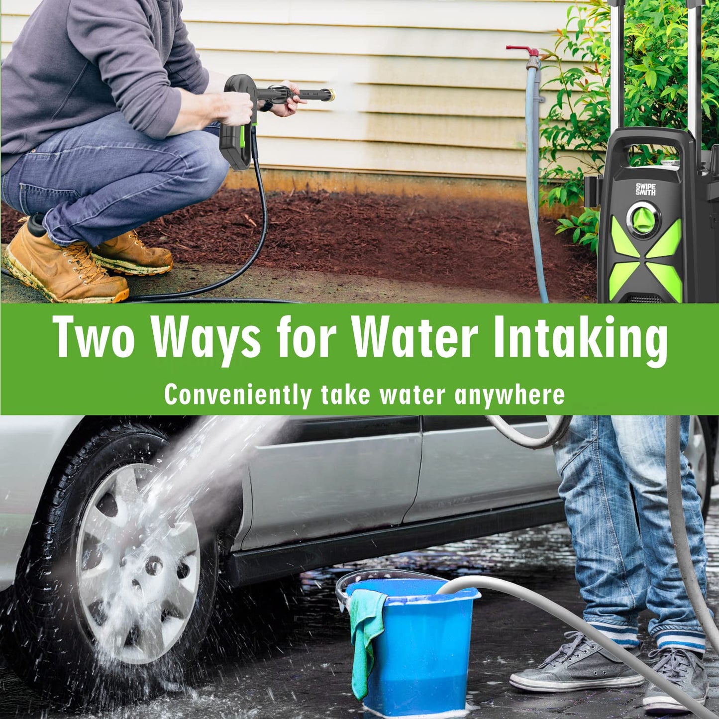 Electric Pressure Washer, SWIPESMITH 2800 Max PSI 2.4 GPM Power Washer with Telescopic Handle, Car Wash Machine with 4 Quick Connect Nozzles, Foam Cannon, for Cars, Patios, and Floor Cleaning