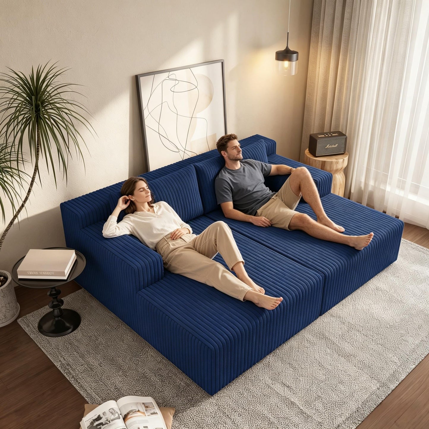 KEIKI 71" L Oversized Double Lounge Chaise Indoor, Corduroy Deep Seat Sectional Modular Couch Sleeper Loveseat Chair, Boneless Upholstered Reading Lazy Cloud Plush Sofa Bed for Living Room, Bedroom