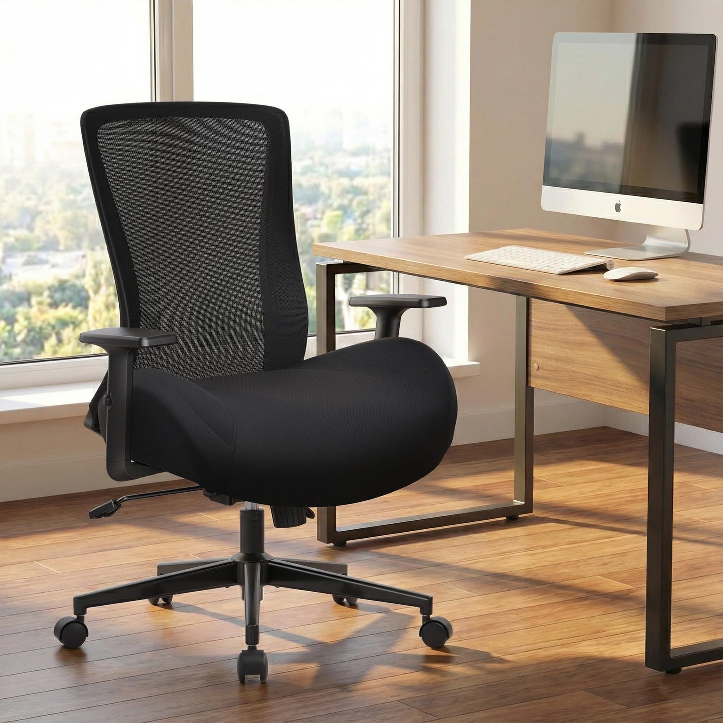 Big and Tall Home Office Desk Chair 400lb Capacity for Heavy People, Ergonomic Wide Mesh Desk Chair with Stepless Recline & Lock, 5.5" Thick Cushion, High Back, Adjustable Height & Armrests