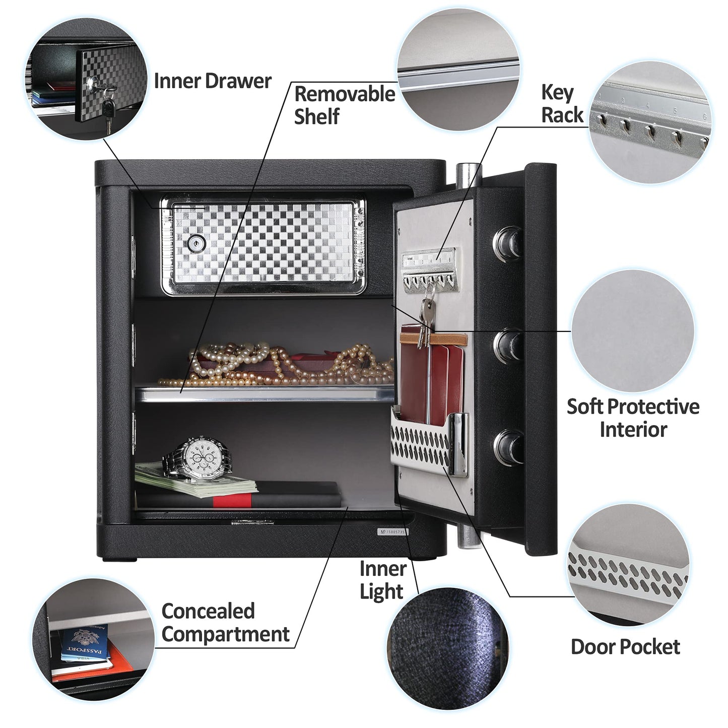 JINXNOBI Deluxe Biometric Safe with Fireproof Waterproof Bag,2.25 Cubic Feet Safe Box with Fingerprint Access,Security Lock for Home Office Hotel, 66lbs