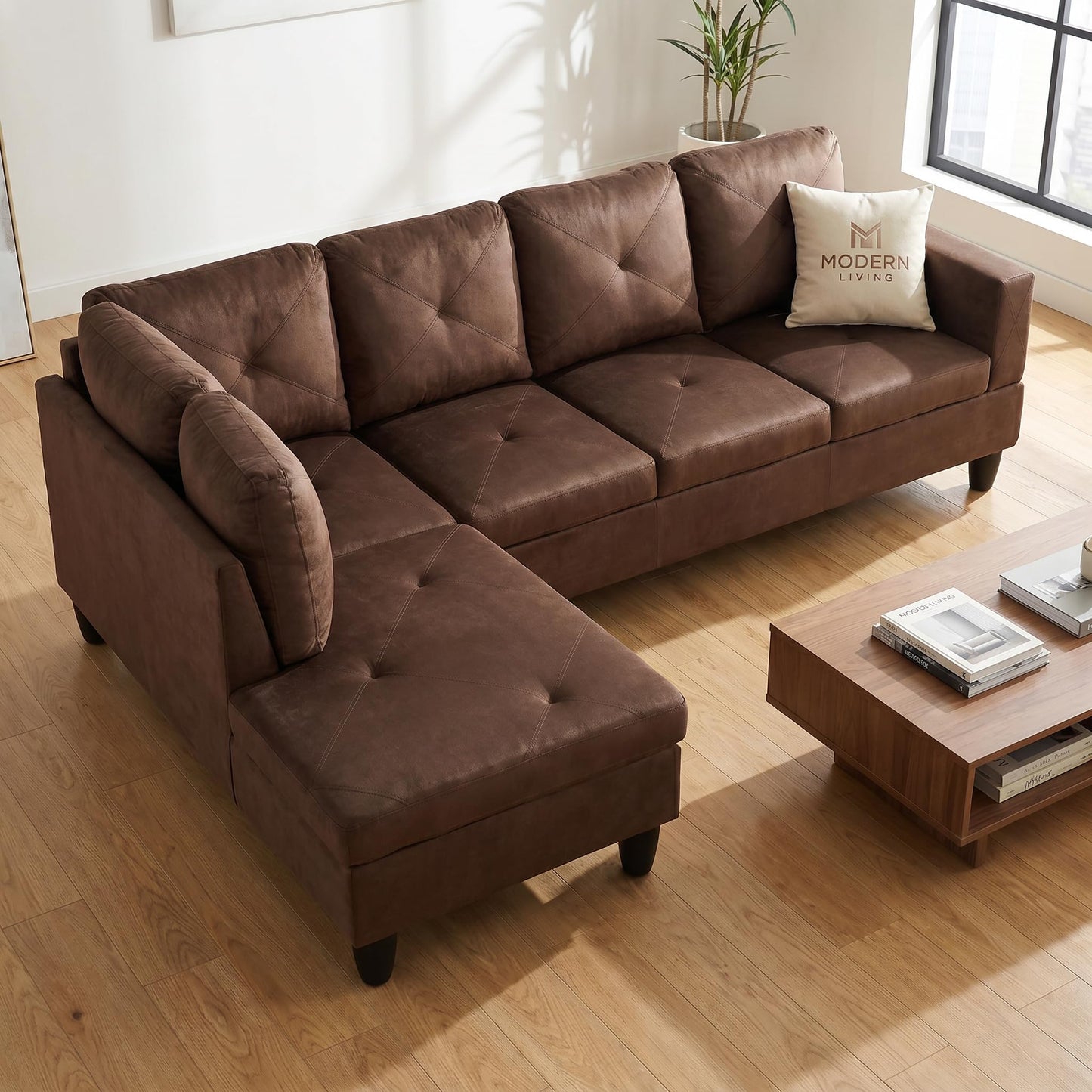 NicBex 97" L Shaped Couch Sectional Couches for Living Room, 2-Piece Modular Sofa with Movable Chaise & Deep Seat for Apartment, Bedroom, Office, Brown