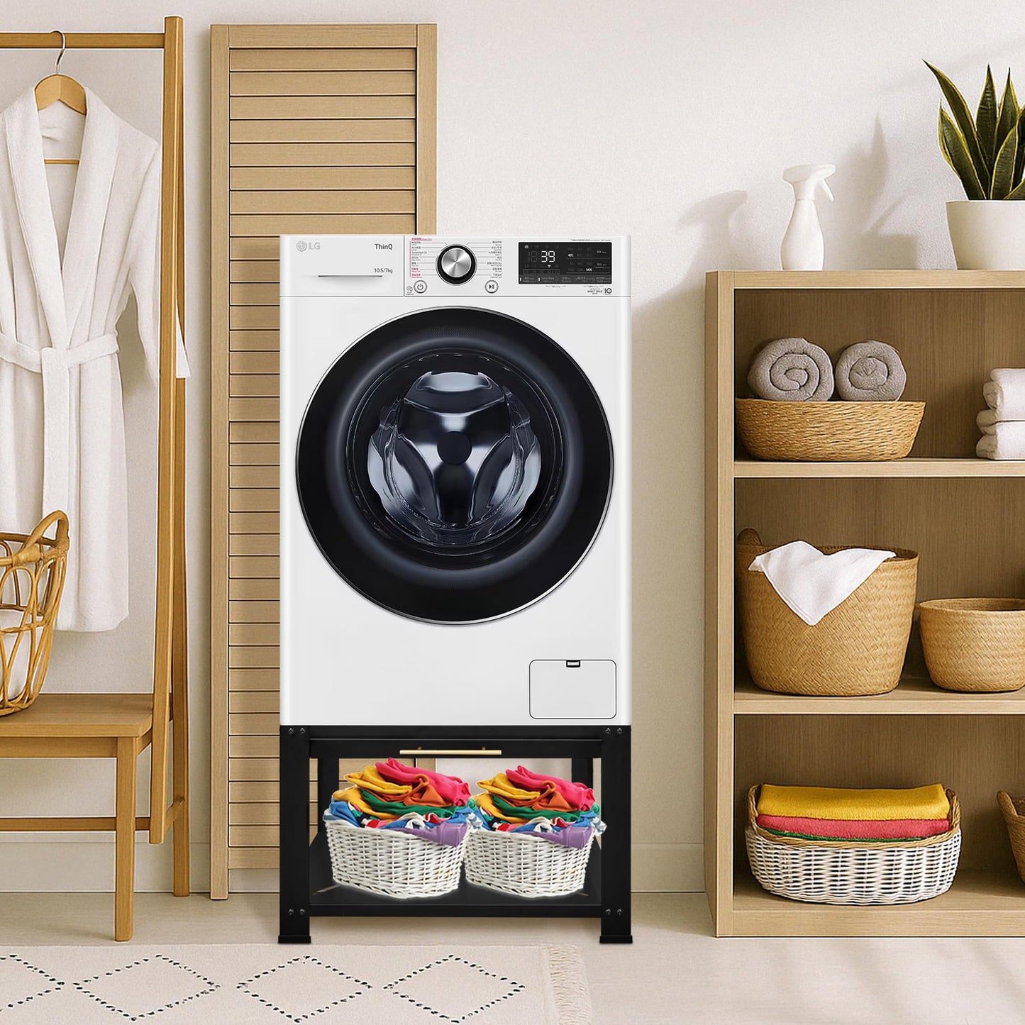 Royxen Washer and Dryer Pedestals Heavy Duty Metal Laundry Pedestal 29"W x 29"D x20"H, Washer Dryer Pedestal Extra Big Screws for Anti-Vibration, Basket Shelf, 800lbs Capacity, Black
