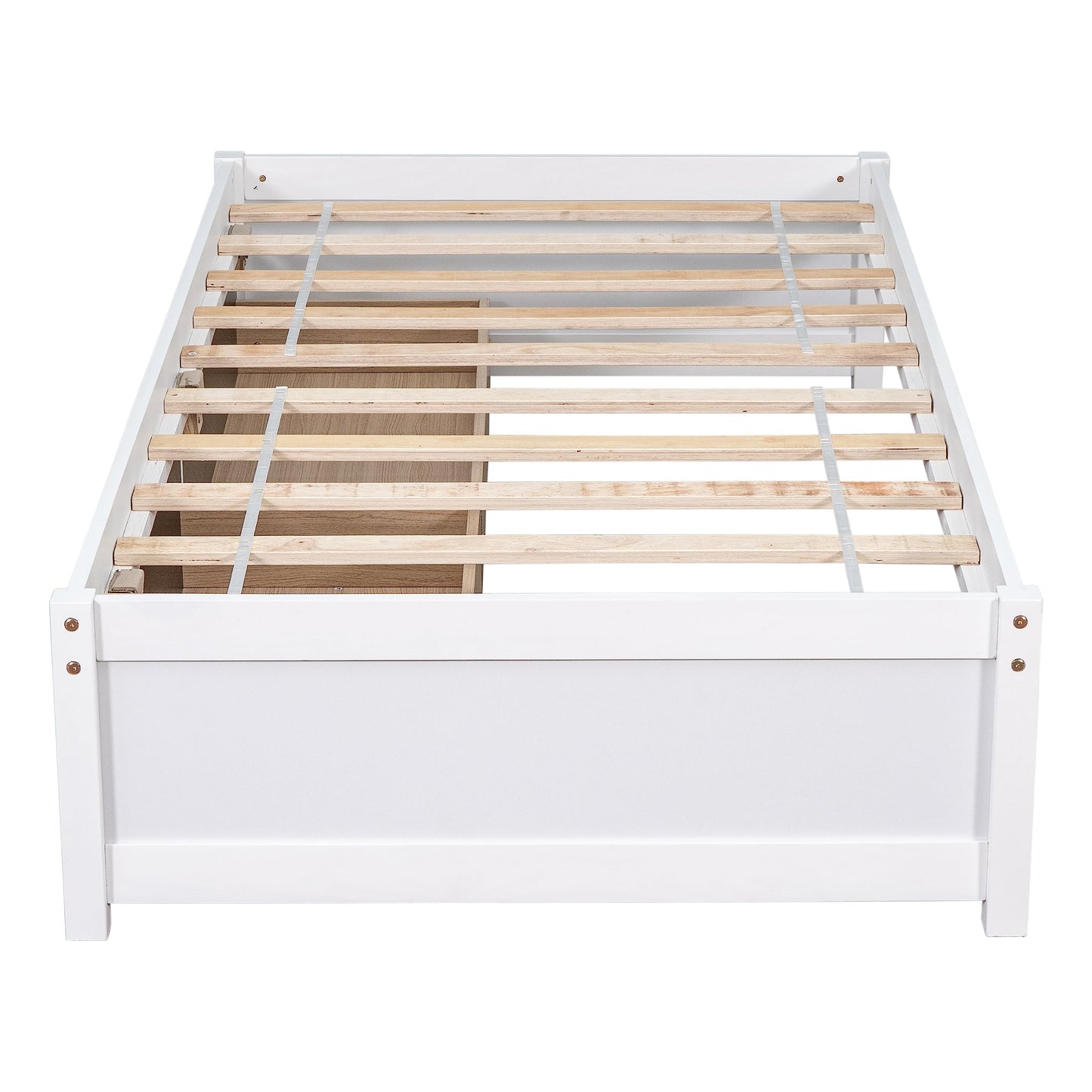Twin Size Bed Frame with 2 Storage Drawers,Kids Twin Bed with Storage,Twin Bed Frames for Kids, Teens, Adults, Solid Wood Platform Bed,White