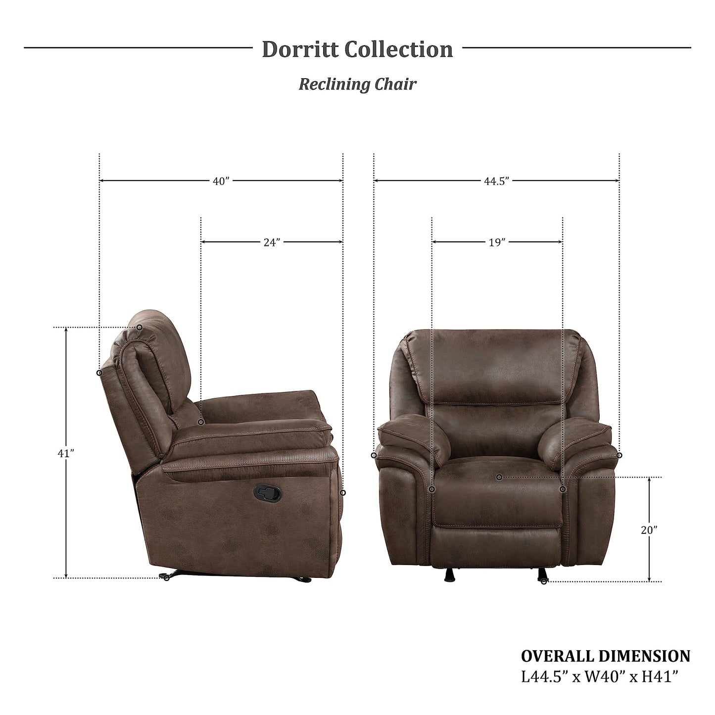 Lexicon Dorritt Manual Reclining Living Room Sofa Set, 3-Piece, Brown