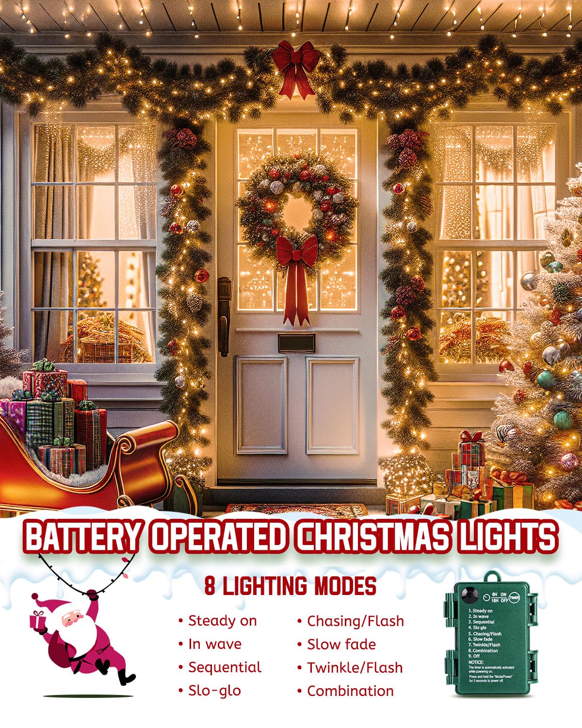 Minetom Christmas Cluster Lights, 10Ft 120 LED, Waterproof Twinkle, 4 Pack, Warm White