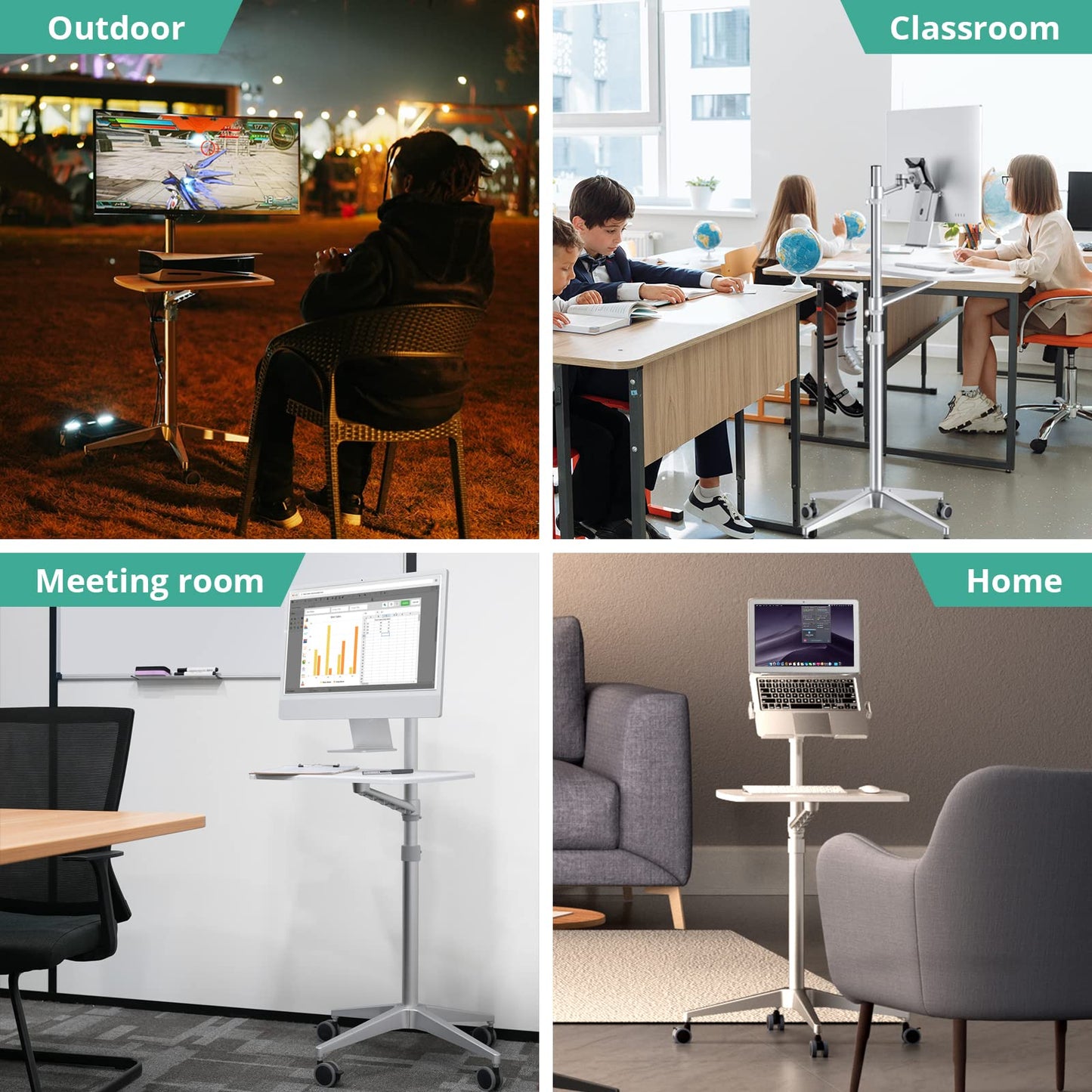viozon Mobile Desk,Mobile Workstation,Mulitiuse Rolling Laptop Floor Stand,34"-48.6" Height Adjustable,Compatible with 17"-27"Monitor&12"-17"Laptop,21"×14" Desk Board,Maxload 17.6lbs,4 Lockable Wheels