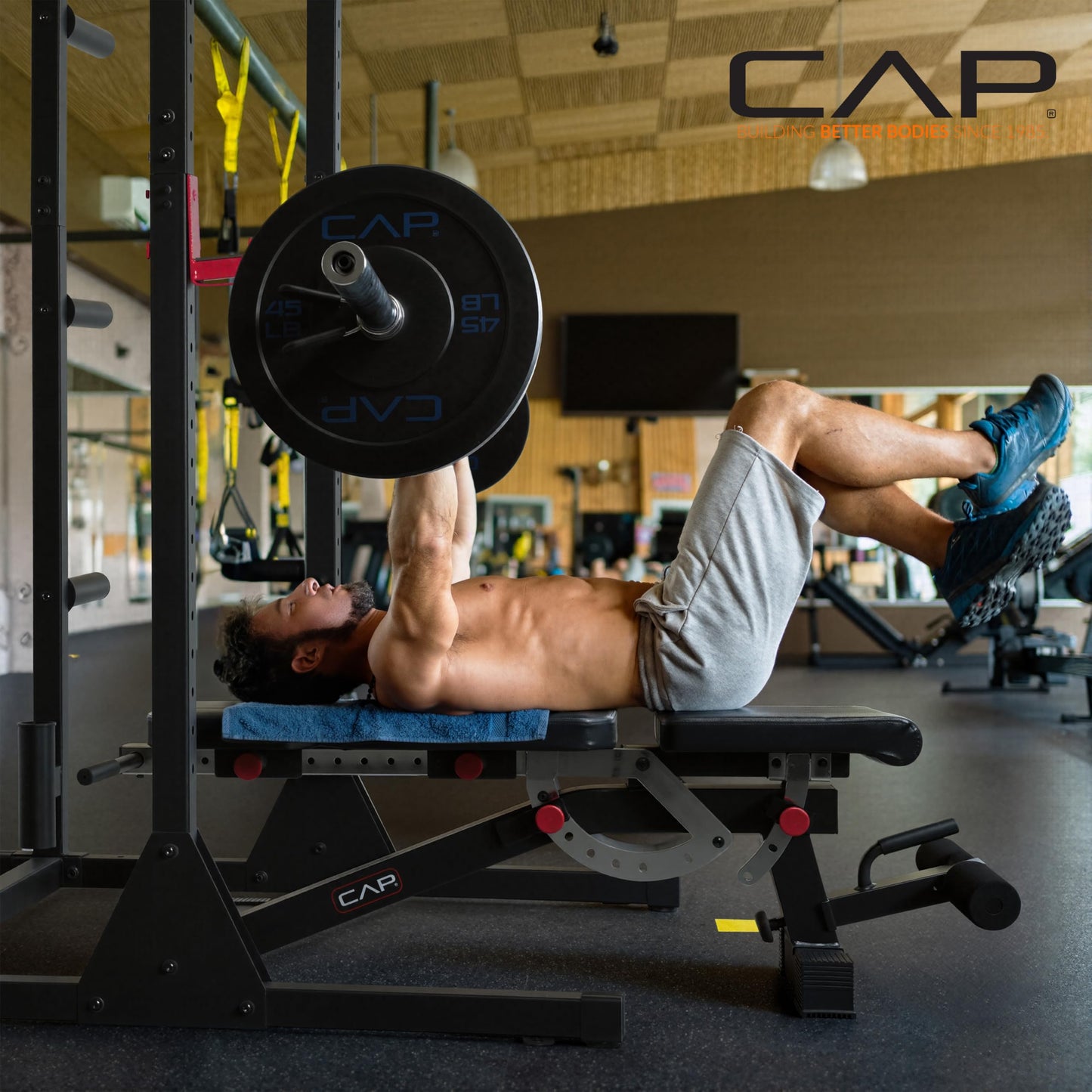CAP Power Rack with Pull Up Bar & Attachments - Squat Rack & Strength Training Power Cage for Home Gym - BLACK