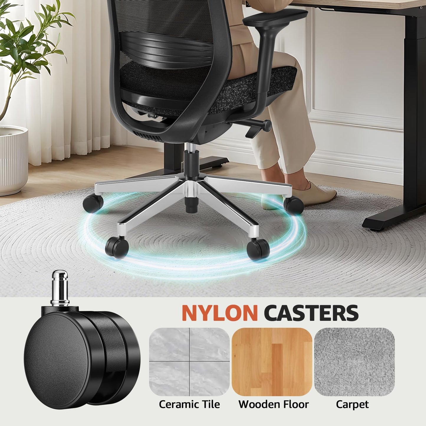 ErgoSift M2 Office Chair Ergonomic Desk Chair High-Back Mesh Desk Chair with Adjustable Lumbar Support and Headrest 4D Armrests for Long Hours Sitting Black