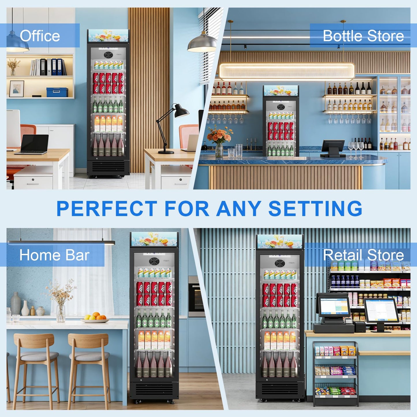 Antarctic Star Outdoor Beverage Refrigerator, 9 Cu. Ft. Glass Door Drink Fridge, Commercial Display Refrigerator with 4 Adjustable Shelves, for Shops, Restaurants, Bars