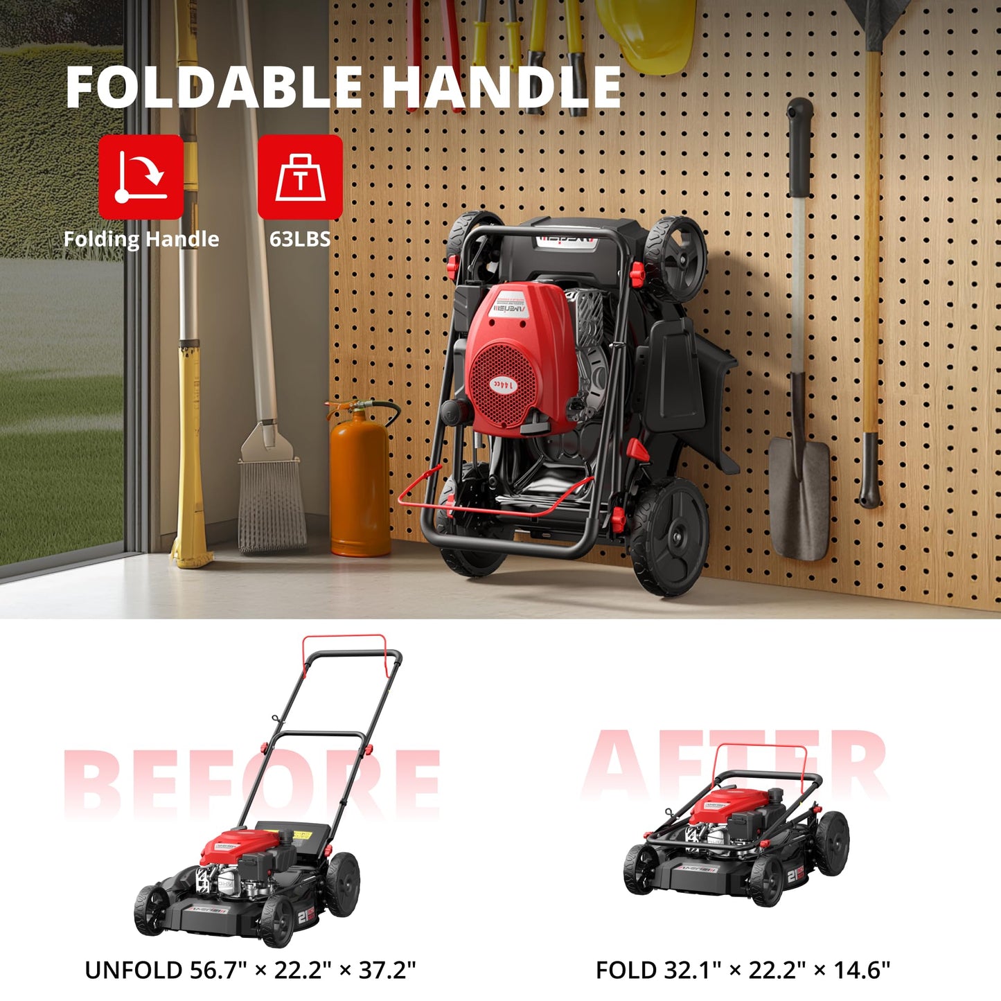 AMERISUN 21-Inch 2-in-1 Gas Push Lawn Mower, 144cc OHV Walk-Behind Mower for Yard, Mulching Side Discharge, 1.5–3.9 in Adjustable Cutting Height, 10-in Rear Wheels