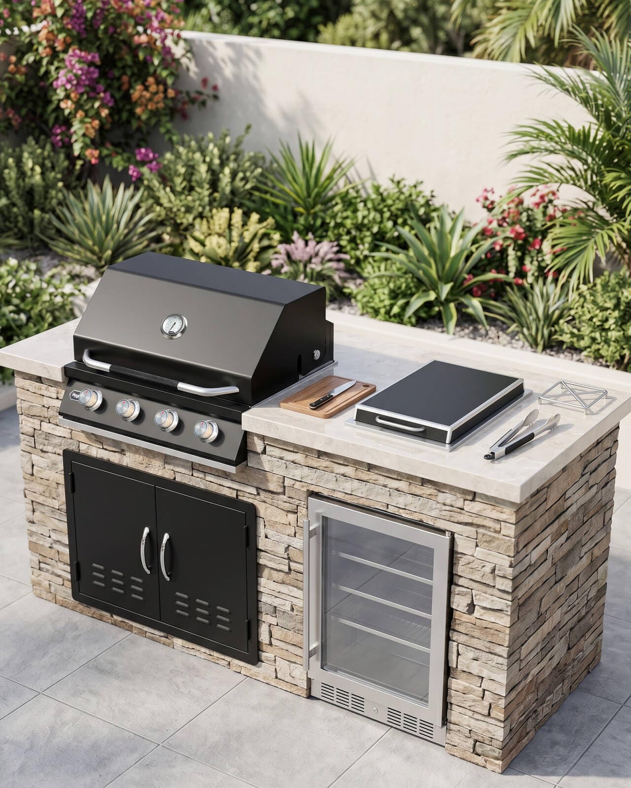 Stanbroil Hygrill Built-in Side Burner for BBQ Grill Island, Natural Gas for Outdoor Kitchen, 12,000BTU, Black