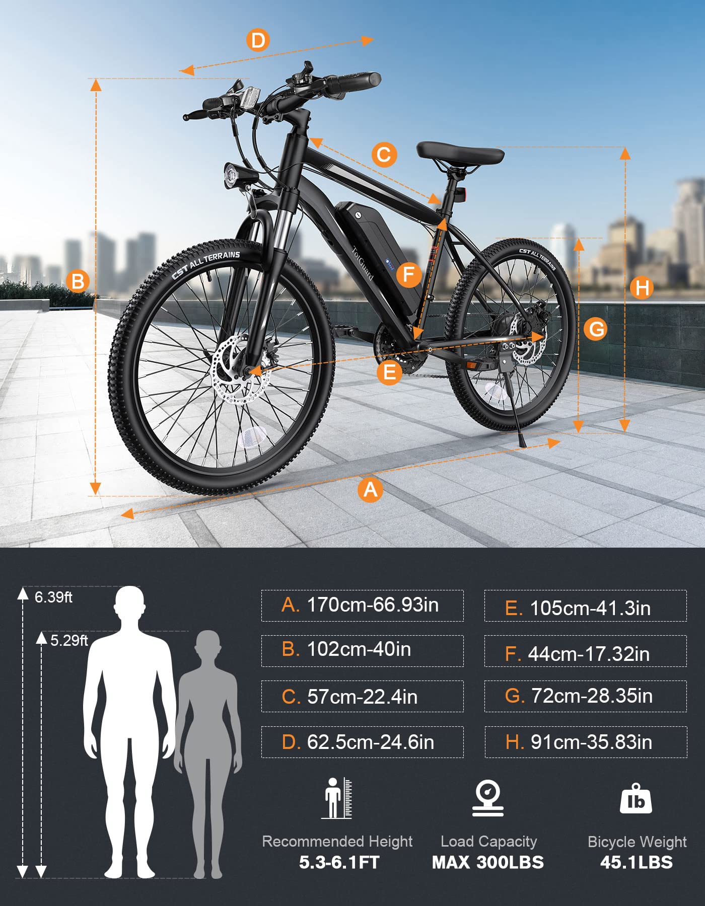 TotGuard Electric Bike for Adults, 26" Ebike with Peak 500W Brushless Motor, Electric Mountain Bike with 374Wh Removable Battery, 50 Miles Electric Bicycle with Suspension Fork, 21 Speed, LCD Display