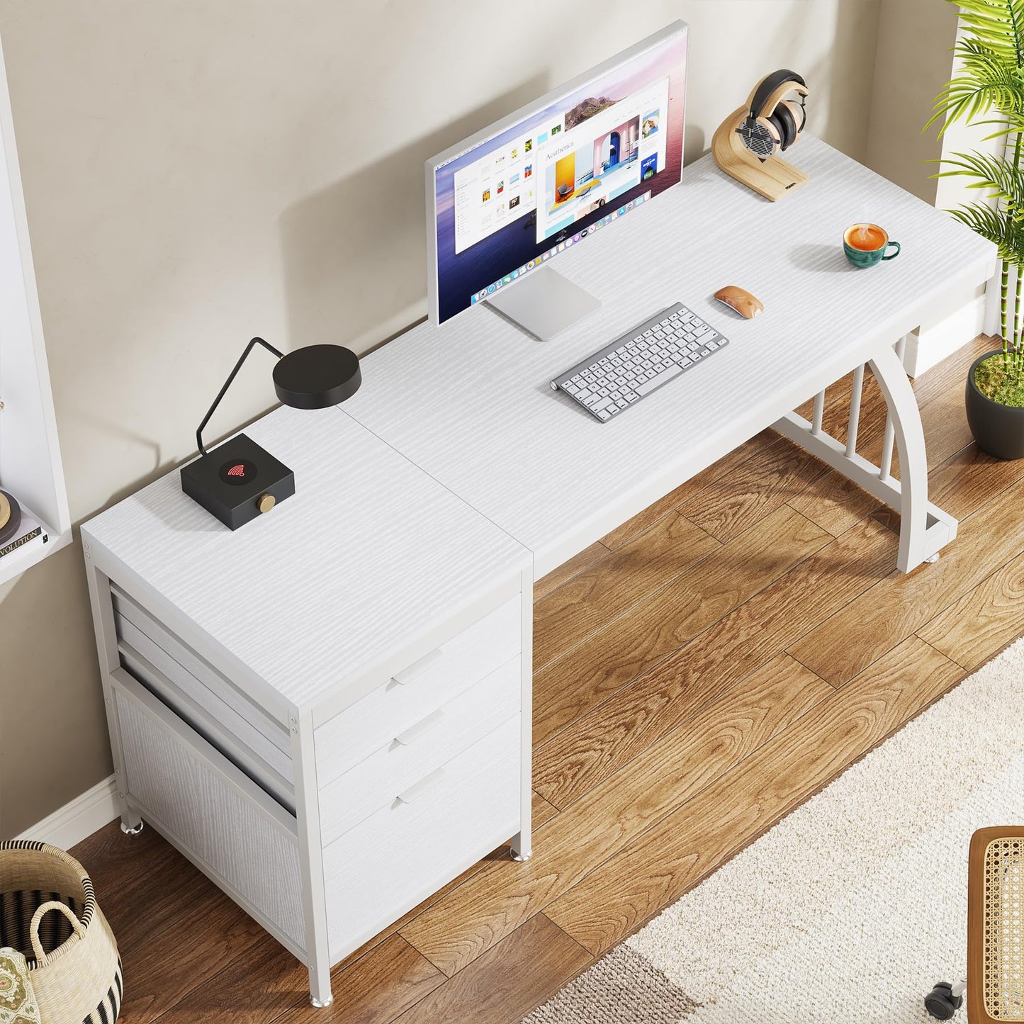 Tribesigns Computer Desk with 3 Drawers, 59-Inch PC Desk with Reversible Drawers, Industrial Study Writing Table Workstation with File Storage for Home Office, White