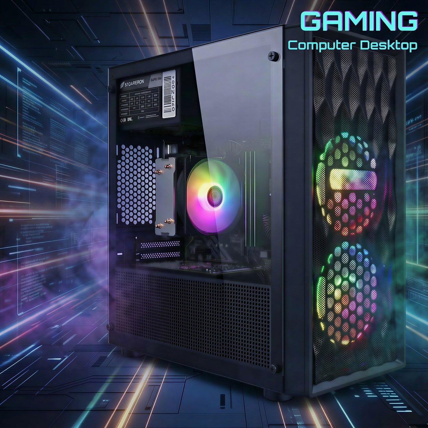 STGAubron Gaming PC Computer Desktop, AMD Ryzen 5 5500 up to 4.2GHz, GeForce RTX 3050 6G, 16G DDR4, 512G SSD, WiFi 6 5G & BT 5.2, RGB Fan x2, Windows 11 Home