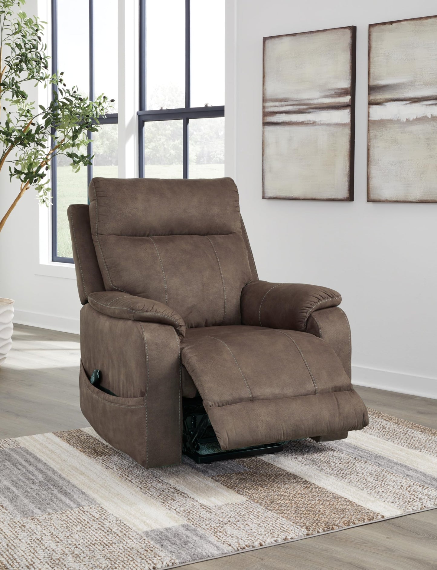 Signature Design by Ashley Crestmeade Modern Dual Motor Power Lift Recliner with Adjustable Backrest, USB Ports, Heat and Massage Function, Dark Brown