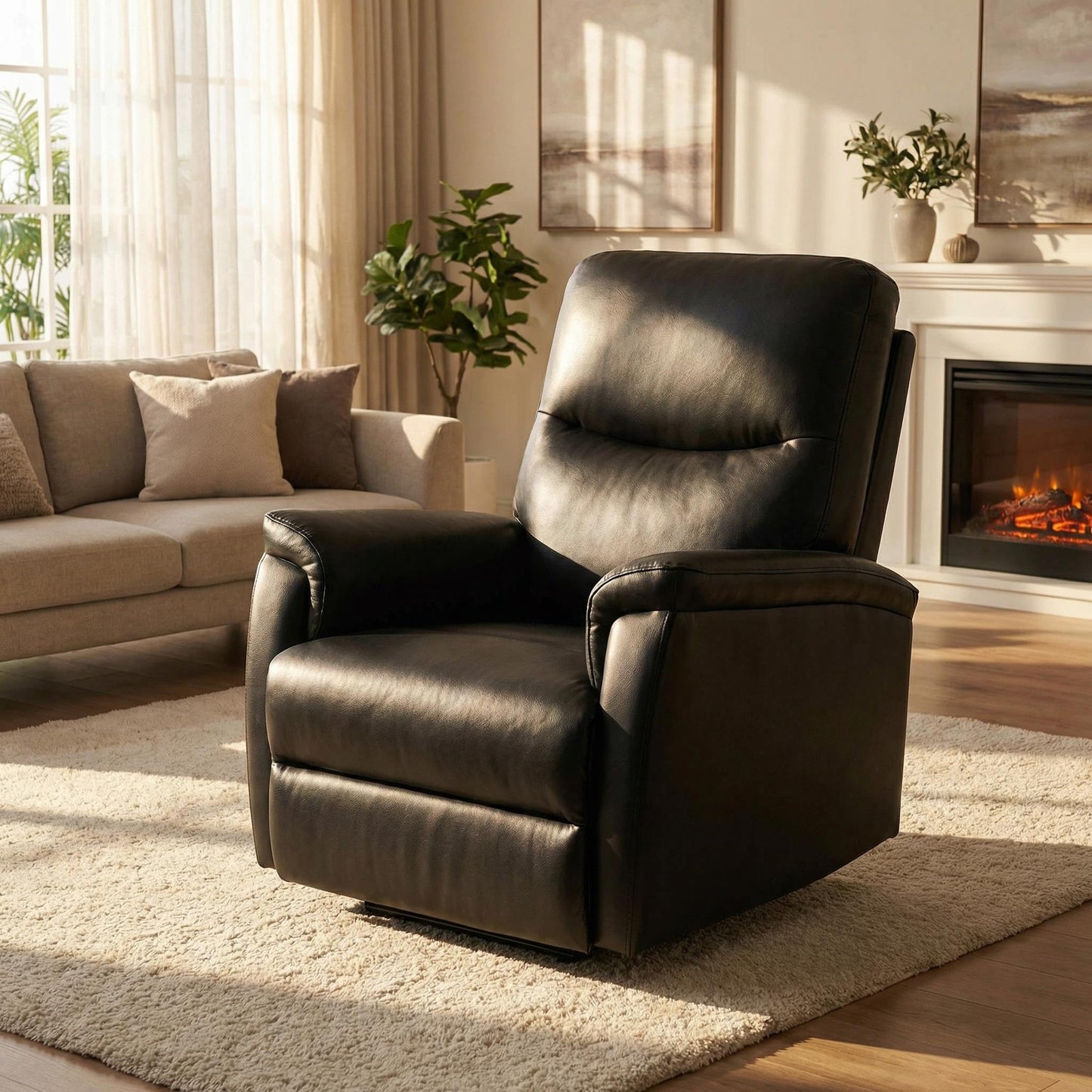 Garvee Power Recliner Chair, PU Leather Electric Reclining Armchair with Free Position, Oversized Armrest Lazy Chair Sofa for Adult, 350 Lb Capacity, Single Sofa for Living Room Bedroom, Black