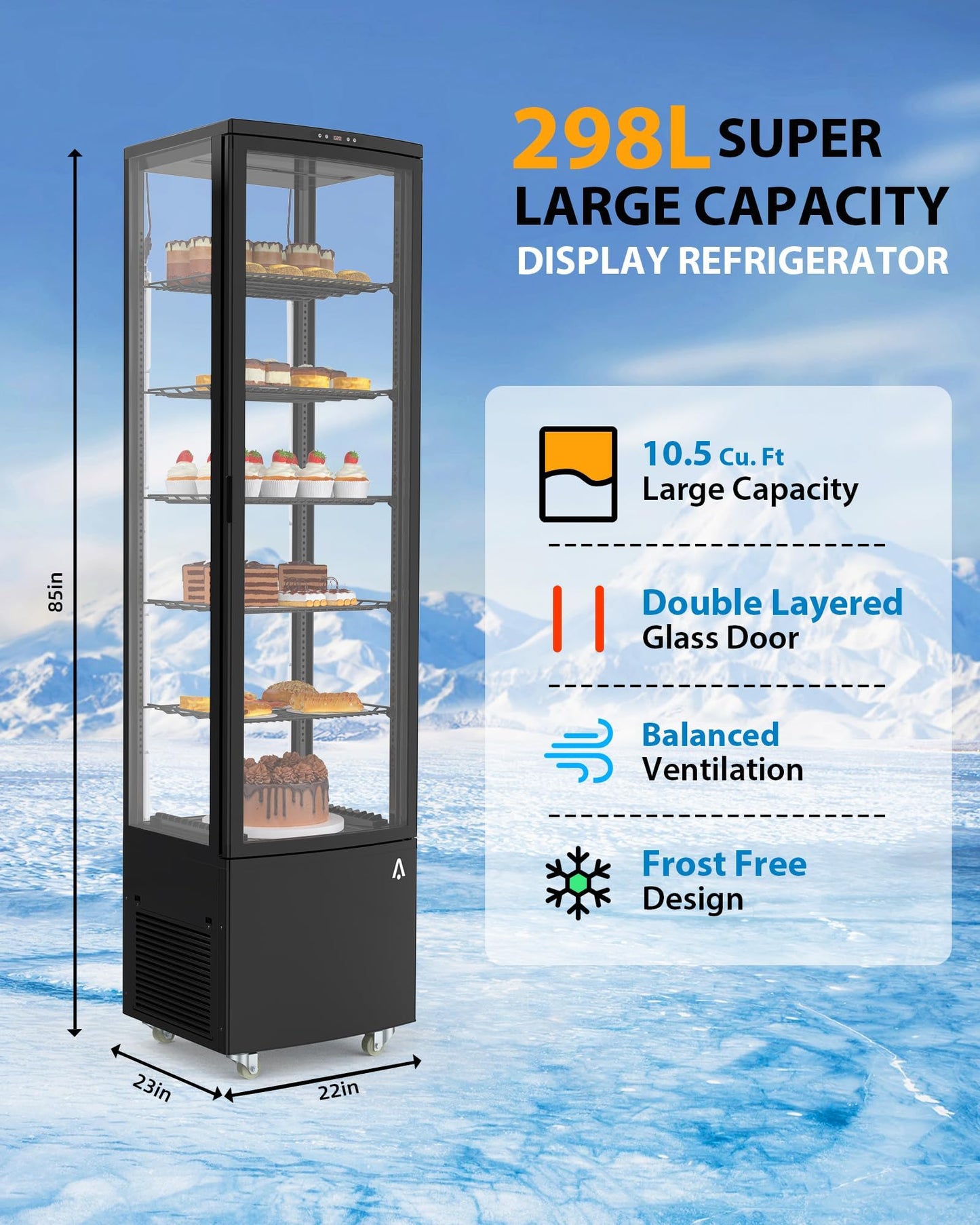 GarveeHome Commercial Display Refrigerator, 10.5 Cu.Ft Display Refrigerator Cooler with LED Lighting, Adjustable Shelves Glass Door Merchandiser Cooler, Automatic Defrost Freestanding Upright Beverage