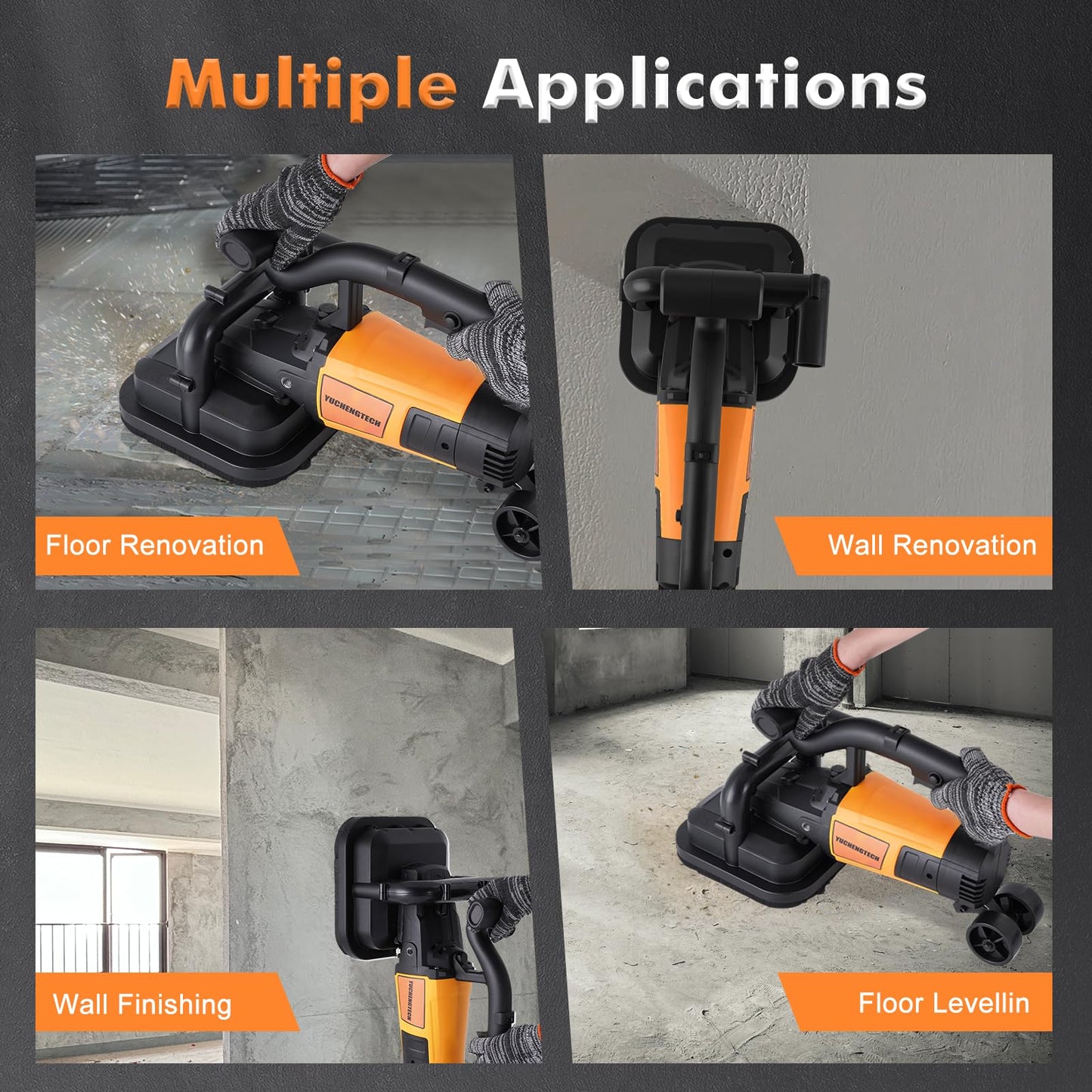 YUCHENGTECH 4-Head Concrete Grinder Set 4" Concrete Surface Grinder Floor Grinder 3800W 0-6000RPM Concrete Surface Planer with Dust Extraction Shroud for Grinding Concrete Cement Marble Granite