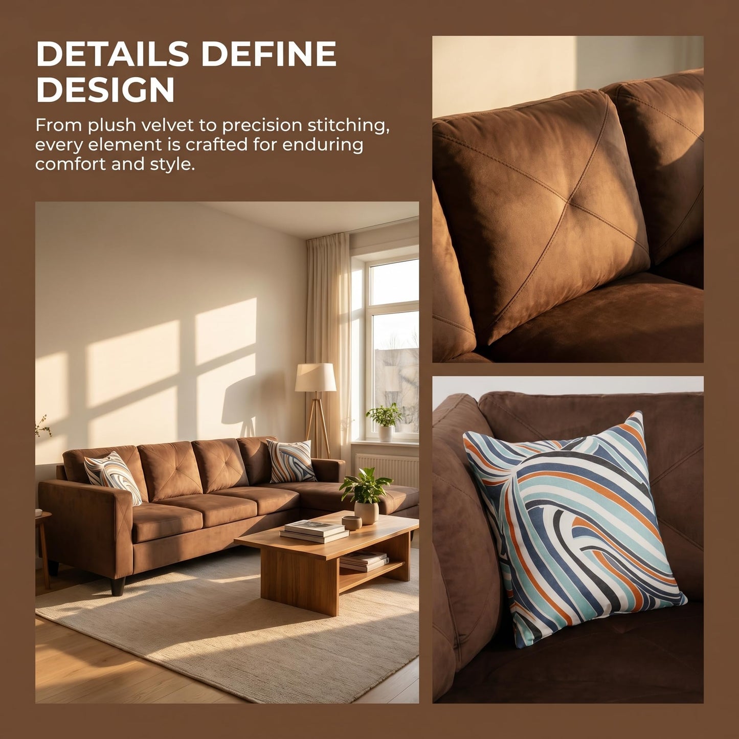Trygoal L-Shaped Sectional Sofa, Modern 4-Seat Couch with Right Facing Chaise, Sectional Couch for Living Room, Apartment, Office, Brown
