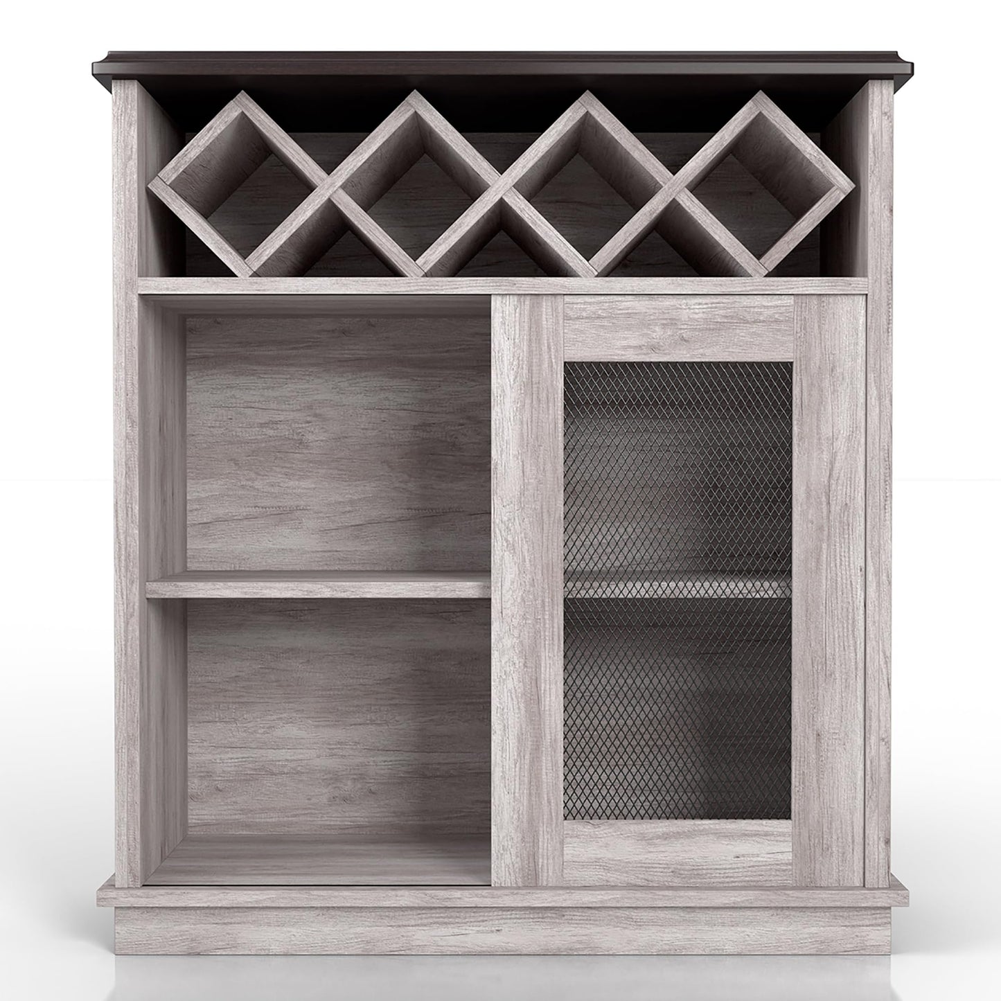 24/7 Shop at Home Wynot Farmhouse 4 Shelves Wood 31 in. Buffet, Sideboard with Wine Rack, Sliding Door for Dining Room, Kitchen, Coastal White