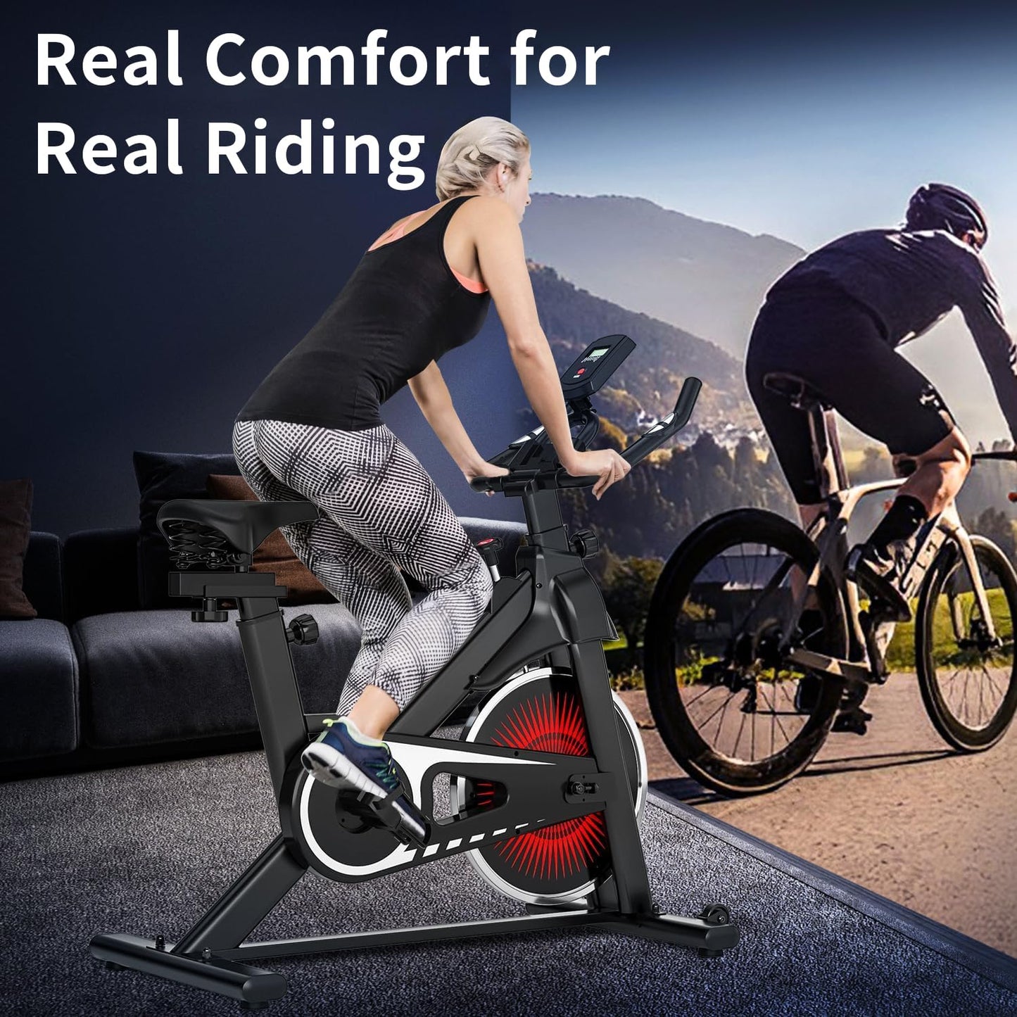 Exercise Bike,Adjustable Resistance Indoor Cycling Bike for Home Exercise - Stationary Bike with Smartphone Holder, LCD Display & Heart Rate Monitor