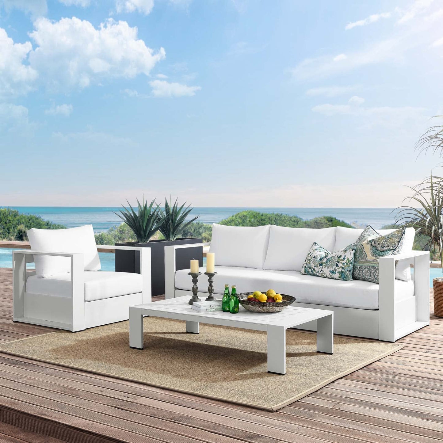 Modway Tahoe Aluminum 3-Piece Outdoor Patio Set in White White