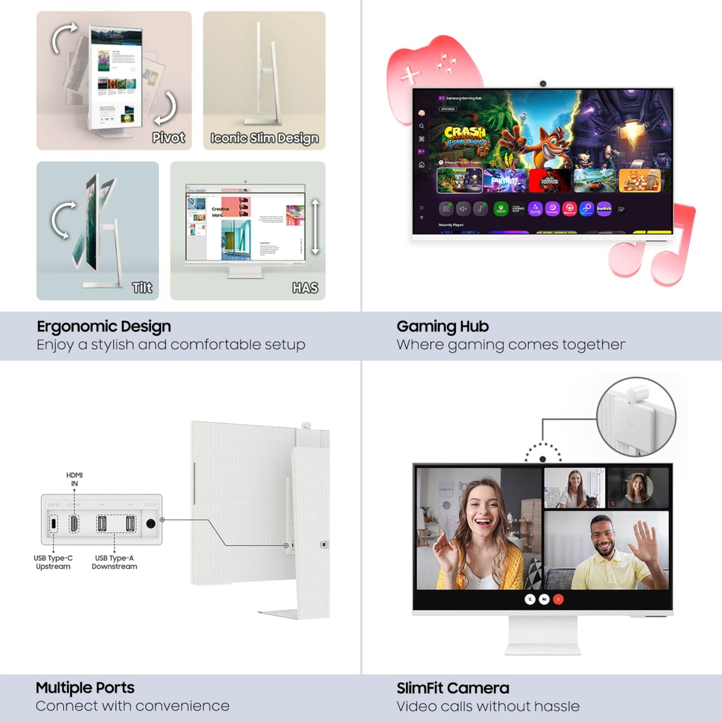 Samsung 32” Smart Monitor M8 (M80F) 4K UHD Display, Samsung Vision AI, Smart TV Apps, Gaming Hub, USB-C, HDMI and USB-A, White, LS32FM803UNXZA, 2025