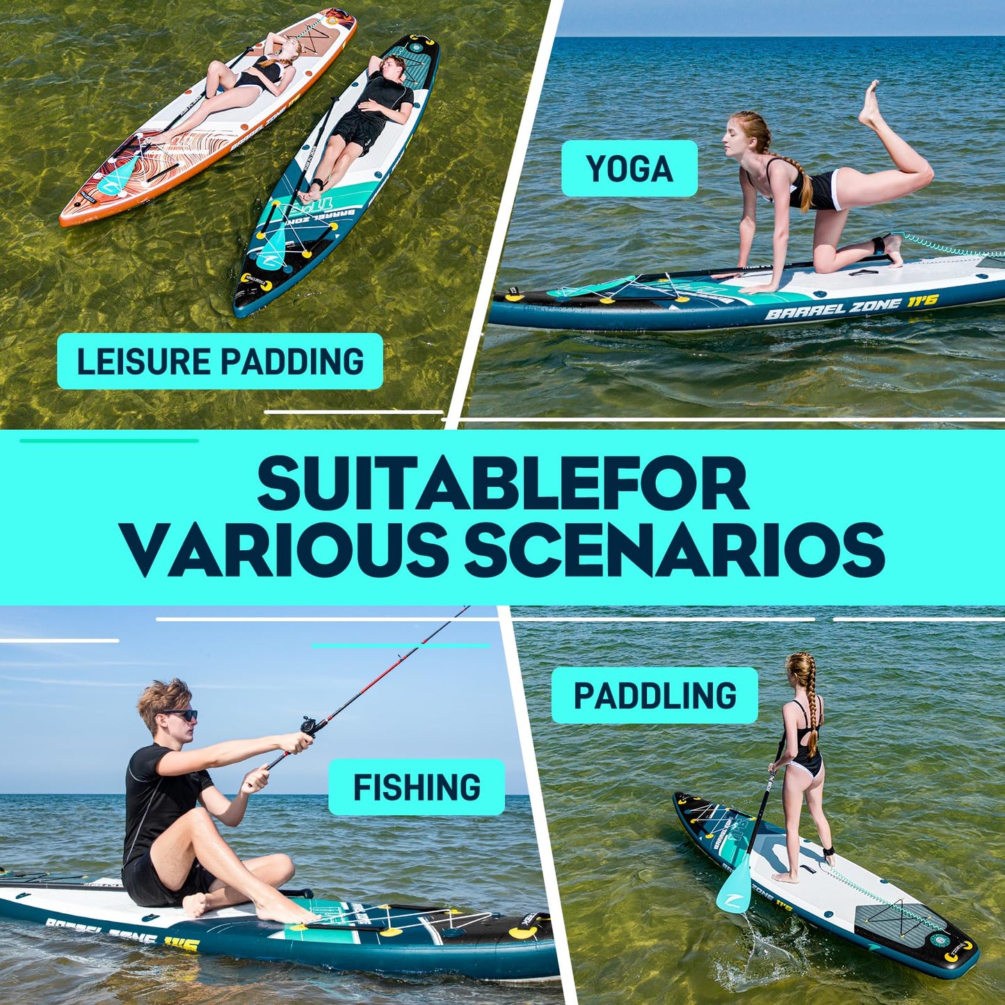 TIDETREK 11'6" Inflatable Stand Up Paddle Boards, Premium SUP Accessories, Non-Slip Comfort Deck for Youth & Adults (Midnight Tide)