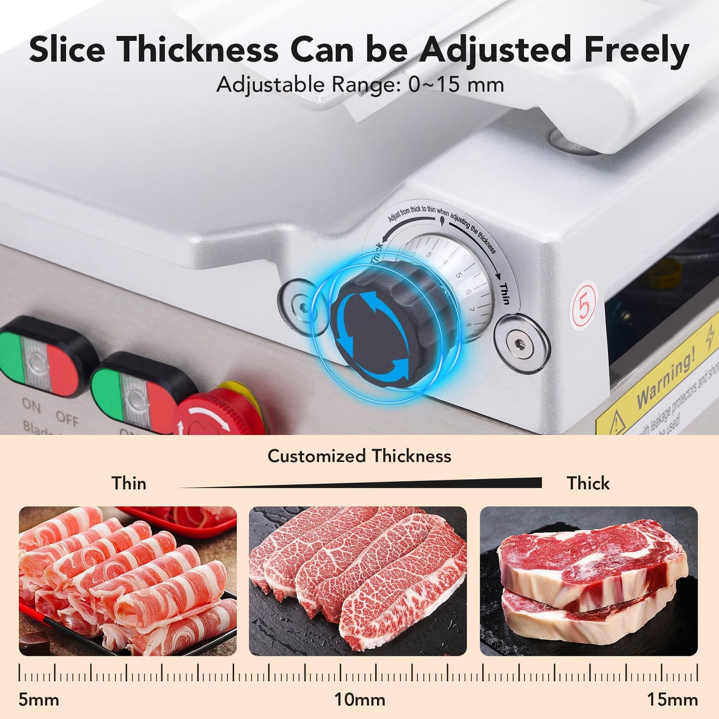 550W Automatic Commercial Meat Slicer - 12.6" Carbon Steel Blade, Double-motor Food Cutter with 0-15mm Adjustable Thickness, Low Noise