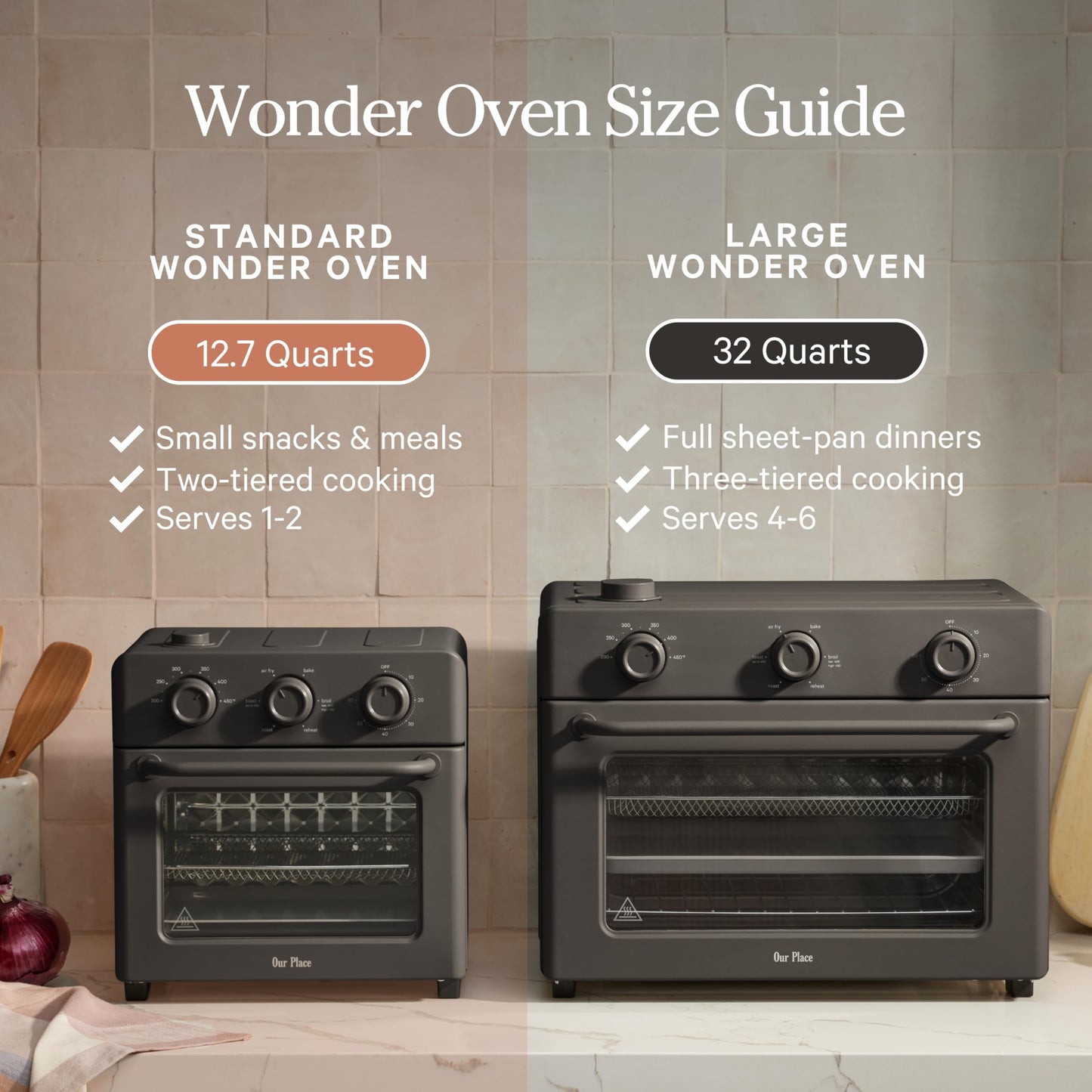 Our Place Wonder Oven | 6-in-1 Stainless Steel Air Fryer Toaster Oven Combo with Basket, Rack, Pan & Tray | Compact 13 QT Countertop Capacity - Toast, Roast, Bake, Reheat, Broil & Steam | Steam