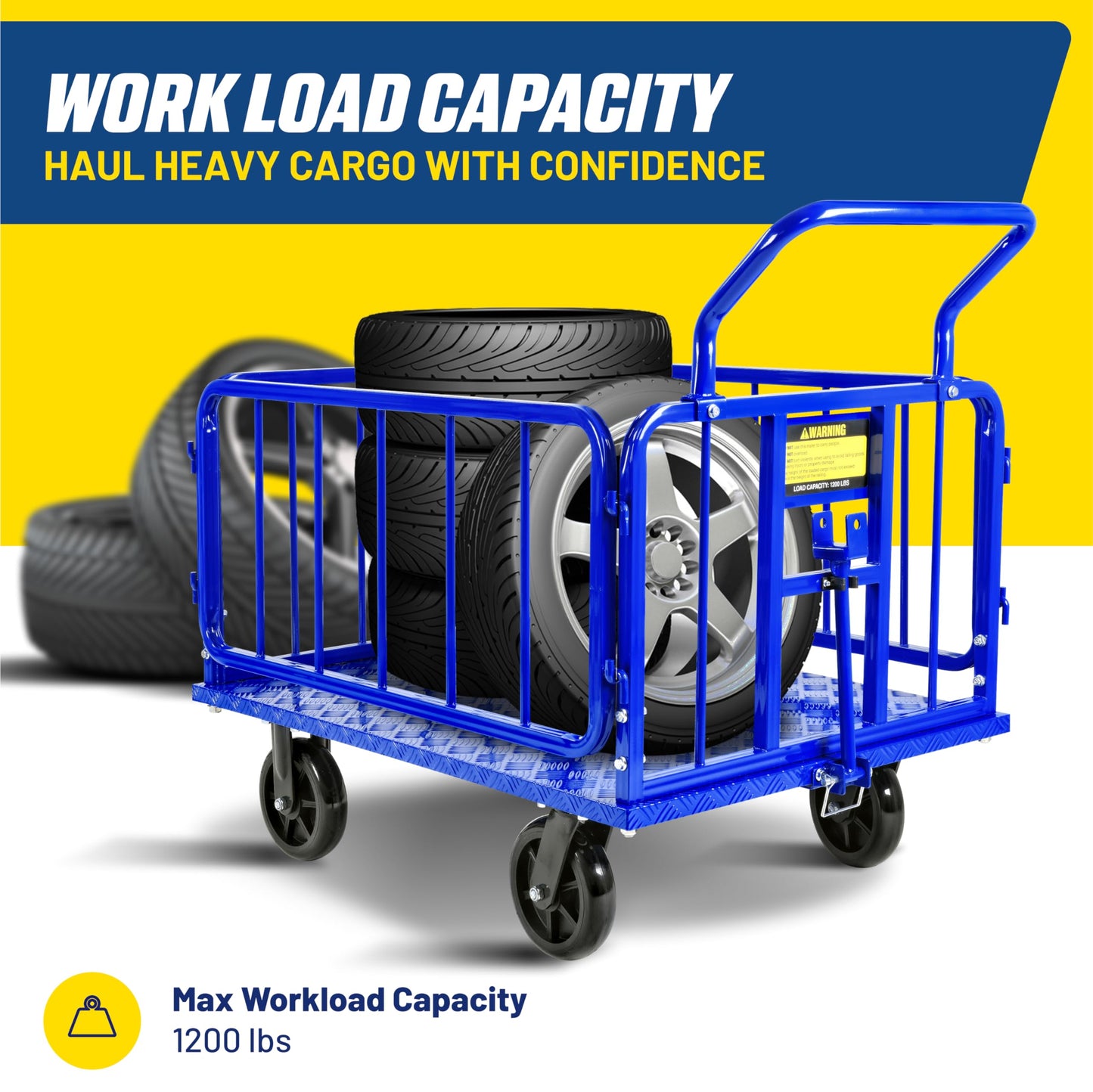 Goodyear Cargo Trailer Heavy-Duty, Utility Cart - 1200 lbs Capacity with Hitch, 8" Casters, Compatible with Electric Tugger Cart