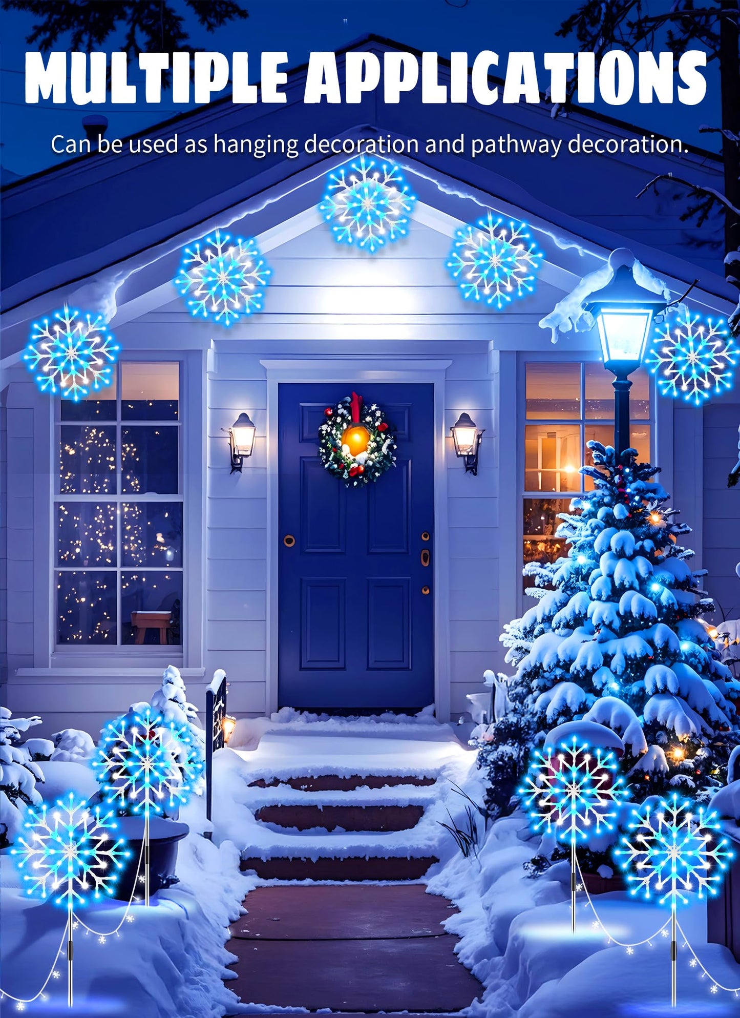 Minetom Snowflake Lights Outdoor, 10 Pack, Blue and White, Plastic, Model 39530, Christmas Pathway Decorations
