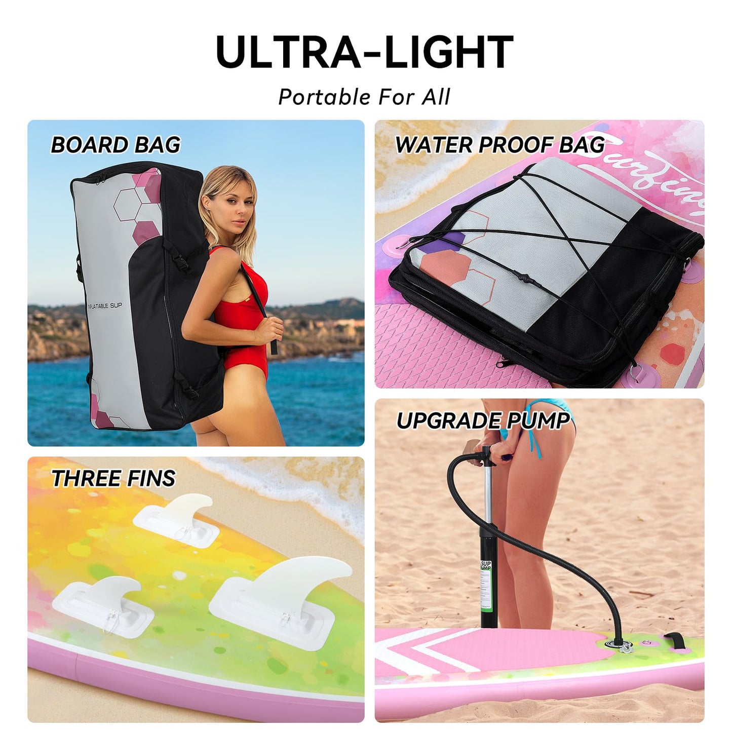 YUSING 11' Inflatable Stand Up Paddle Board, SUP Paddle Board, Portable Standing Board for Youth & Adult (Pink)