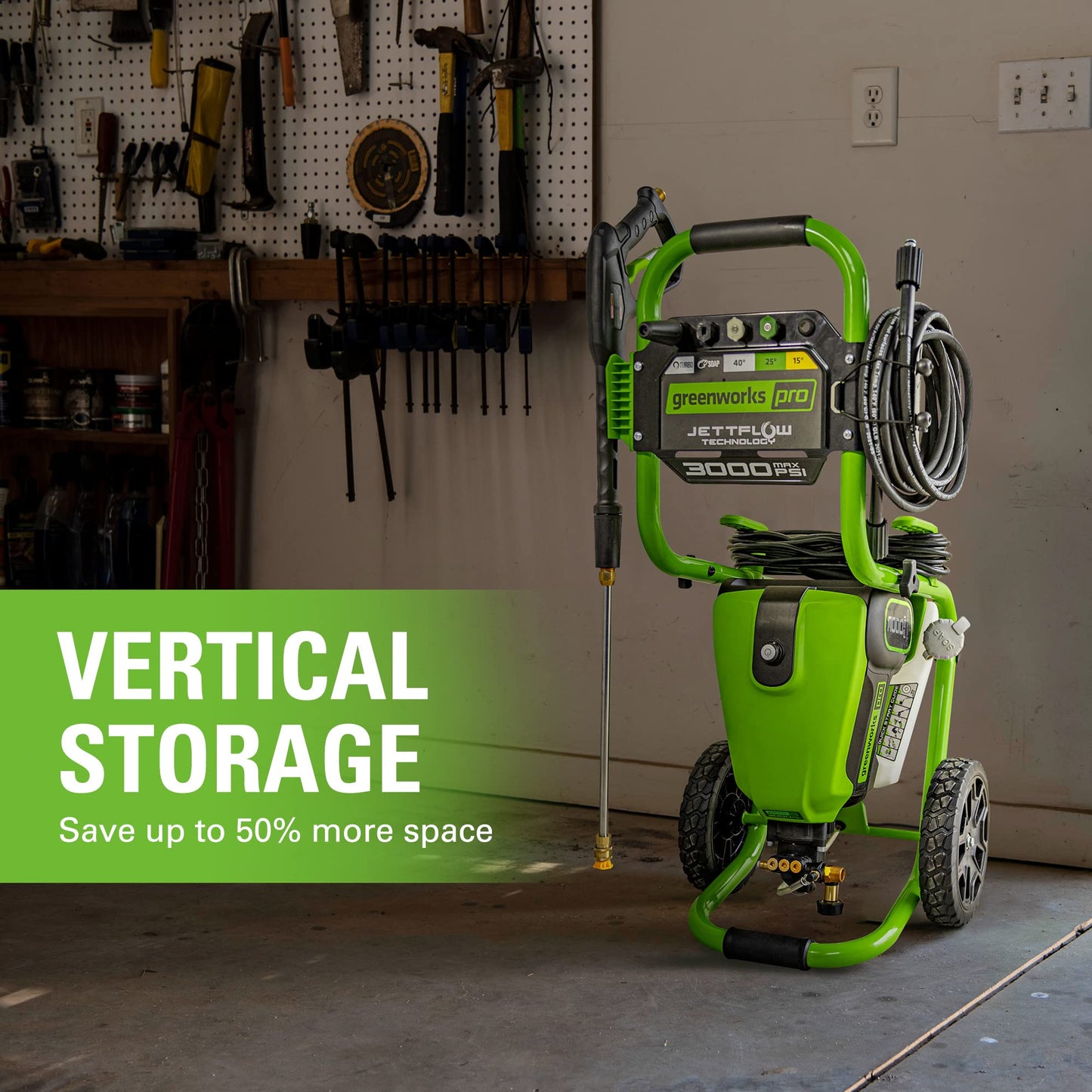 Greenworks 3000 PSI (2.0 GPM Max) Brushless Electric Pressure Washer (15°, 25°, 40°, Soap, and Turbo Nozzle) For Use On Decks, Fences, Driveways, Sidewalks, Siding & More. Heavy-Duty