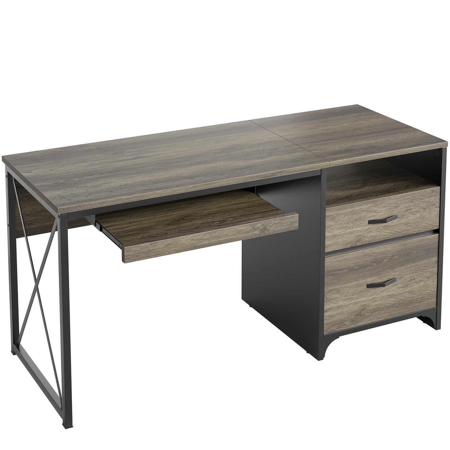 Bestier Office Desk with Drawers, 55 inch Industrial Computer Desk with Storage, Wood Teacher Desk with Keyboard Tray & File Drawer for Home Office, Dark Gray Oak