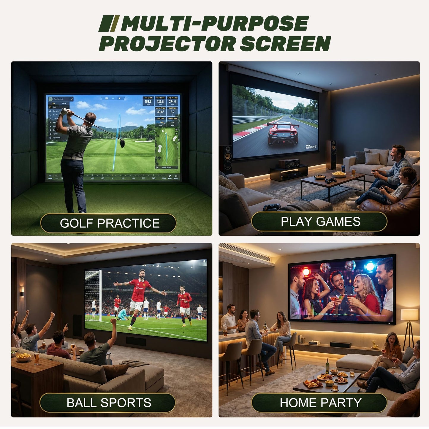 Aerixtron Golf Impact Screen, 3D Air Mesh Golf Simulator Impact Screen, Thicken HD Projector Screen for Hitting Training Practice Home/Indoor/Outdoor with Webbing Buckles & Bungee Cords-11.5 x 9.8 ft