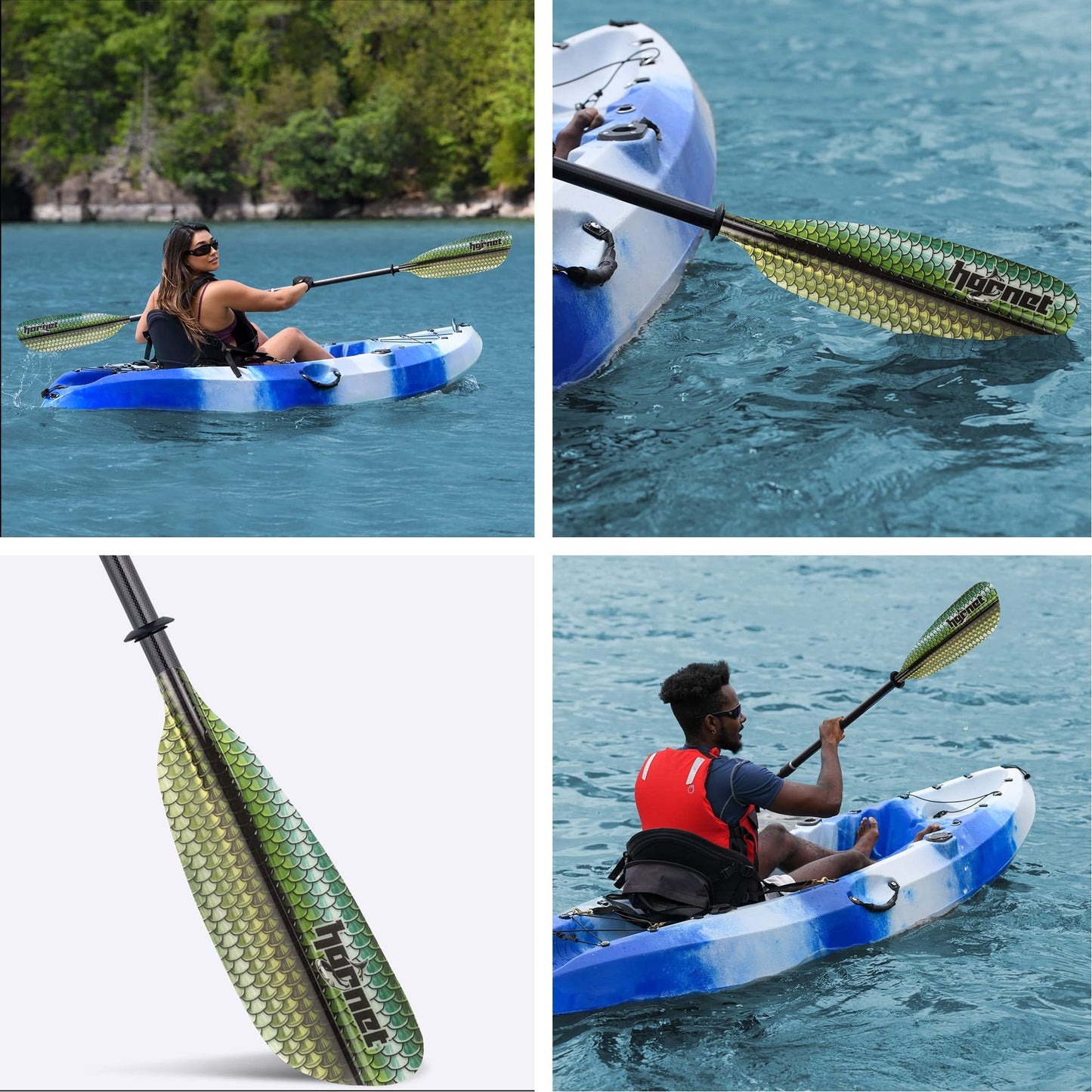 Hornet Watersports Fiberglass Kayak Paddle for Adults- Ideal for Touring, Fishing and Boating- 90.5 inches / 230CM Adjustable with Carbon Fiber Shaft- Kayak Oars Kayaking Equipment