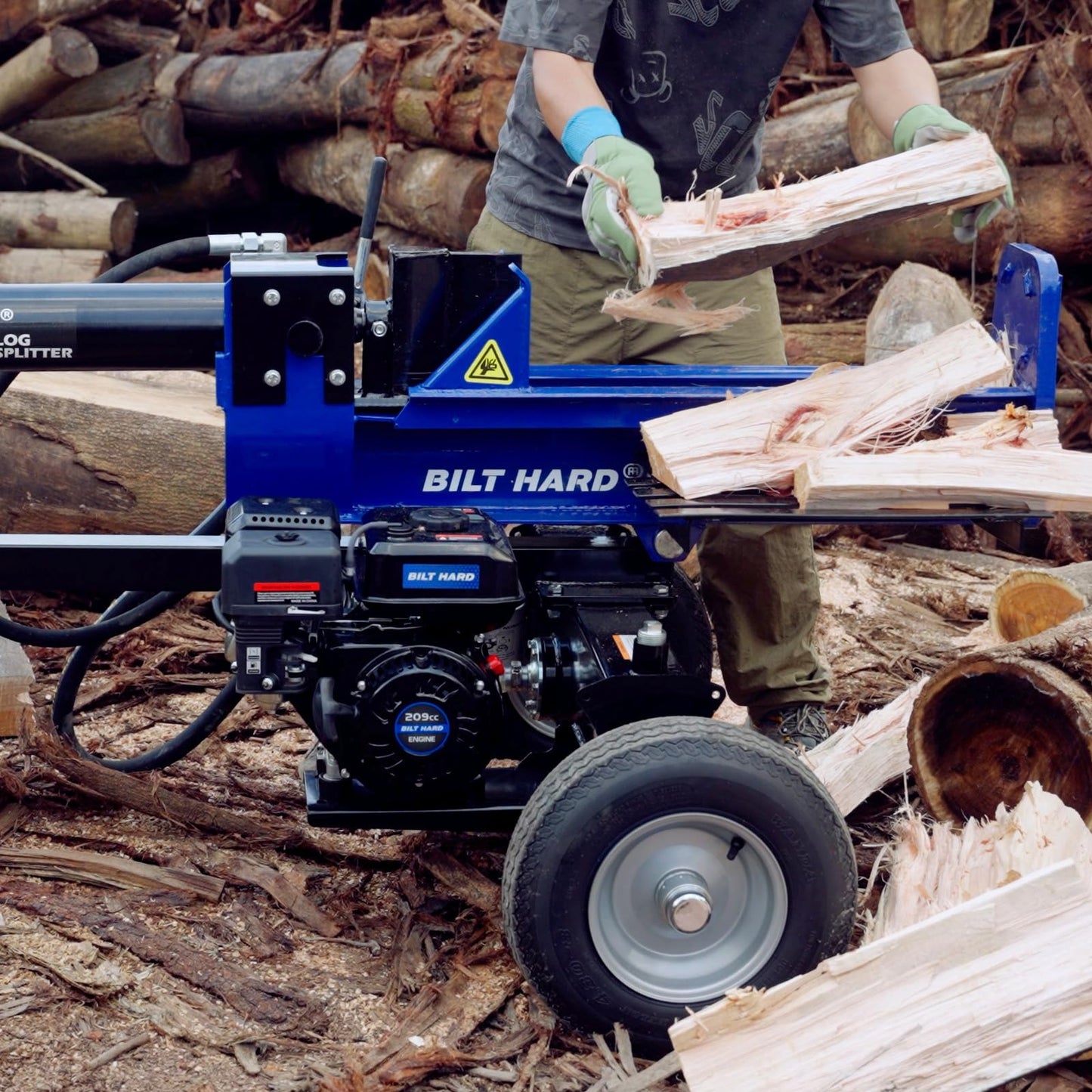 BILT HARD 27-Ton Towable Gas Powered Log Splitter, Horizontal & Vertical Wood Splitter Gas Powered with 209cc OHV Engine & 2-Stage Pump, 16" DOT Tires & 2" Ball Coupler Firewood Splitting Machine
