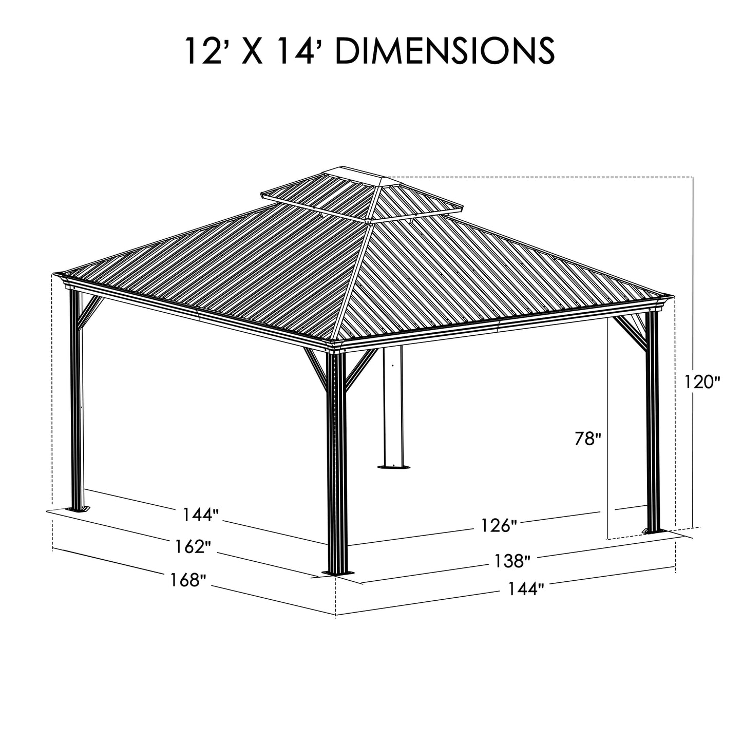 Kozyard Apollo 12’x14’ Hardtop Gazebo, Wooden Coated Aluminum Frame Canopy with Galvanized Steel Double Roof, Outdoor Permanent Metal Pavilion with Netting for Patio Lawn