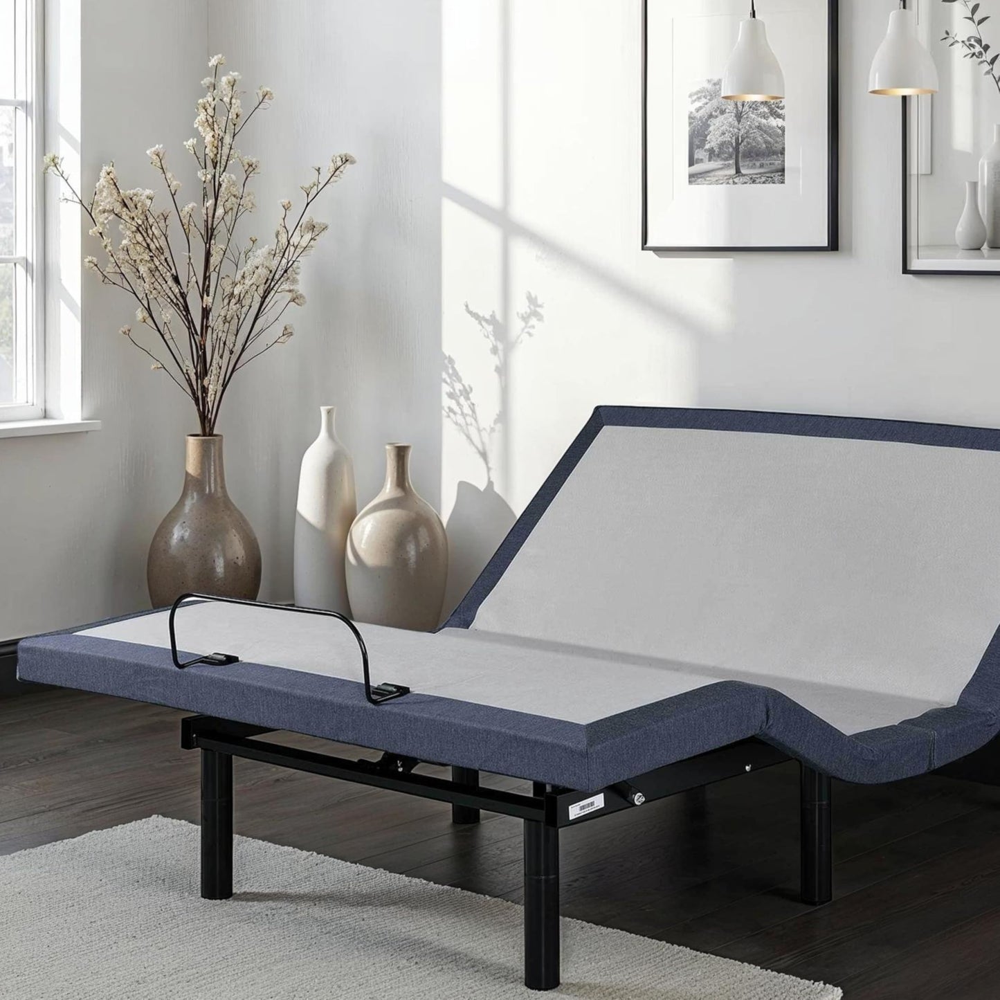 King Adjustable Bed Base with Three Vibration Modes and Head and Foot Position Adjustments