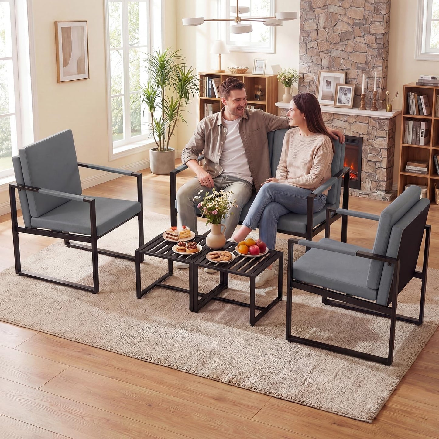 Giantex Modern Loveseat Sofa, 2-Seater Sofa with Solid Metal Frame & Removable Back Cushions, Spacious Seat & Supportive Armrests, Indoor Couch for Living Room, Bedroom, Office (Gray)