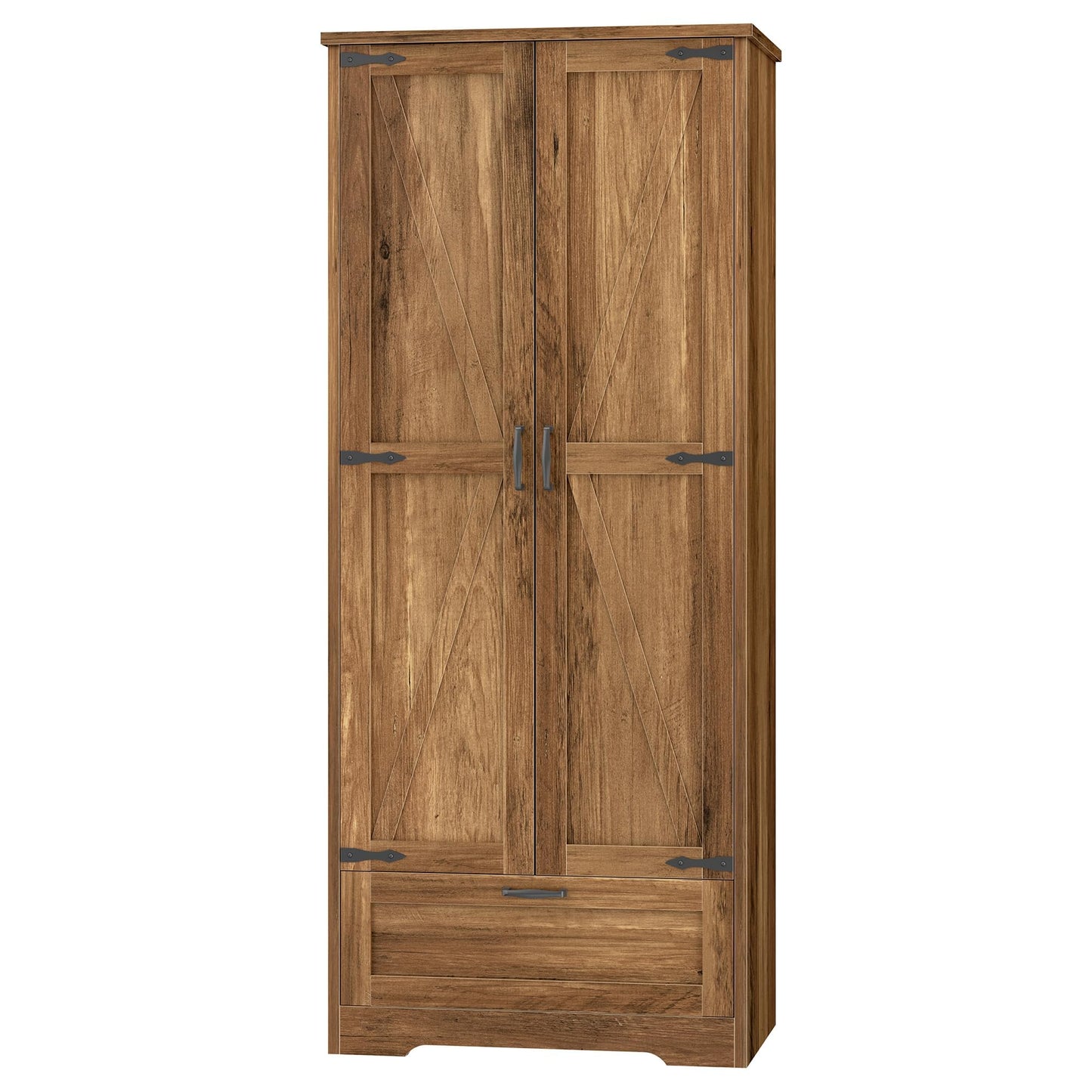 Shintenchi Kitchen Pantry Cabinet, Freestanding Farmhouse Storage Cabinet with 4 Shelves and 1 Drawer, Tall Cupboard for Kitchen, Living Room, Dining Room and Bathroom, Rustic Brown