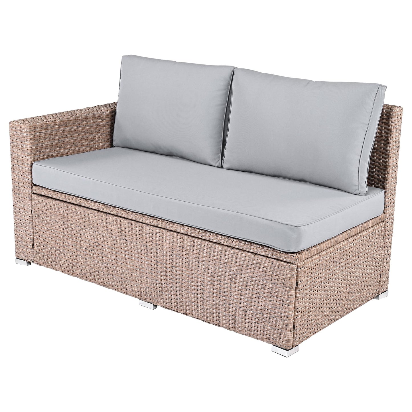 GDFStudio Julian Patio 6-Piece Conversation Set, Outdoor Wicker Sectional Sofa Set with Storage Box, Adjustable Seat Sofa, Tempered Glass Coffee Table and Stools, PE Rattan Furniture Set, Light Grey