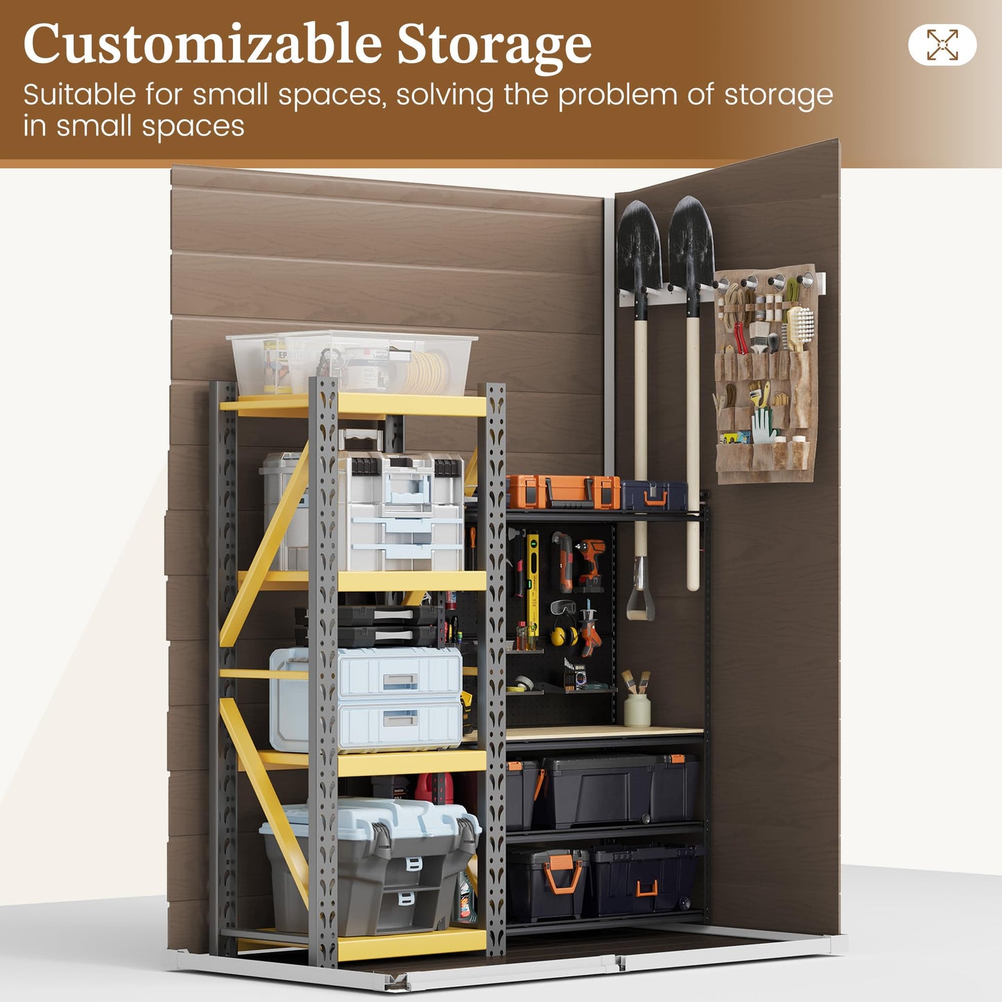 UDPATIO Outdoor Storage Shed 5x3 FT, Garden Resin Shed for Bike, Garbage Can, Tools, Outside Plastic Sheds with Floor for Backyard, Patio, Lawn, Brown